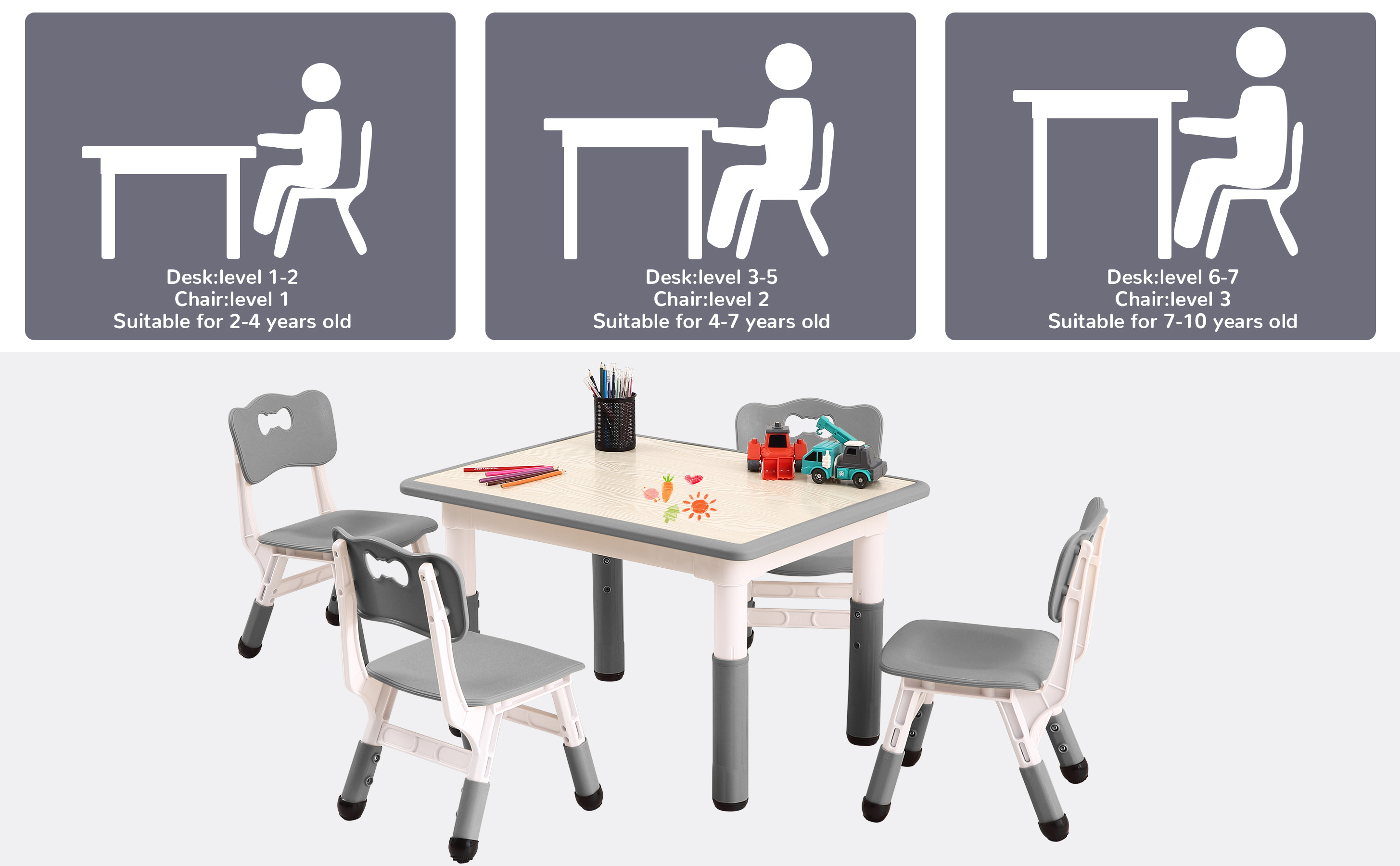 Niños dibujando sobre la superficie borrable de la mesa Garvee gris