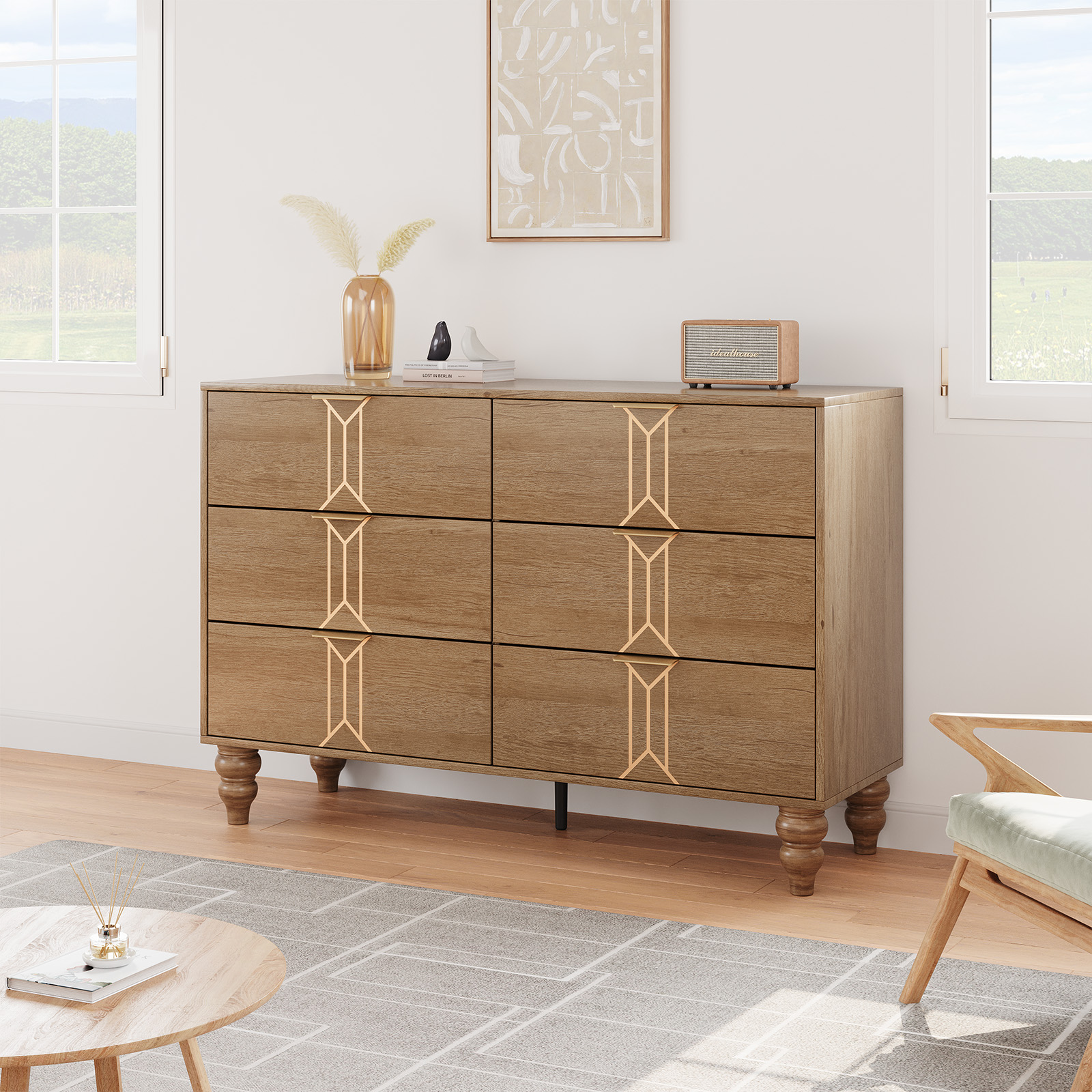 retro style dresser Powanli 4 Drawer Double Features Vintage-style and Bevel Design Groovy vibes coming in hot Vintage Style 6-Drawer Dresser, Modern