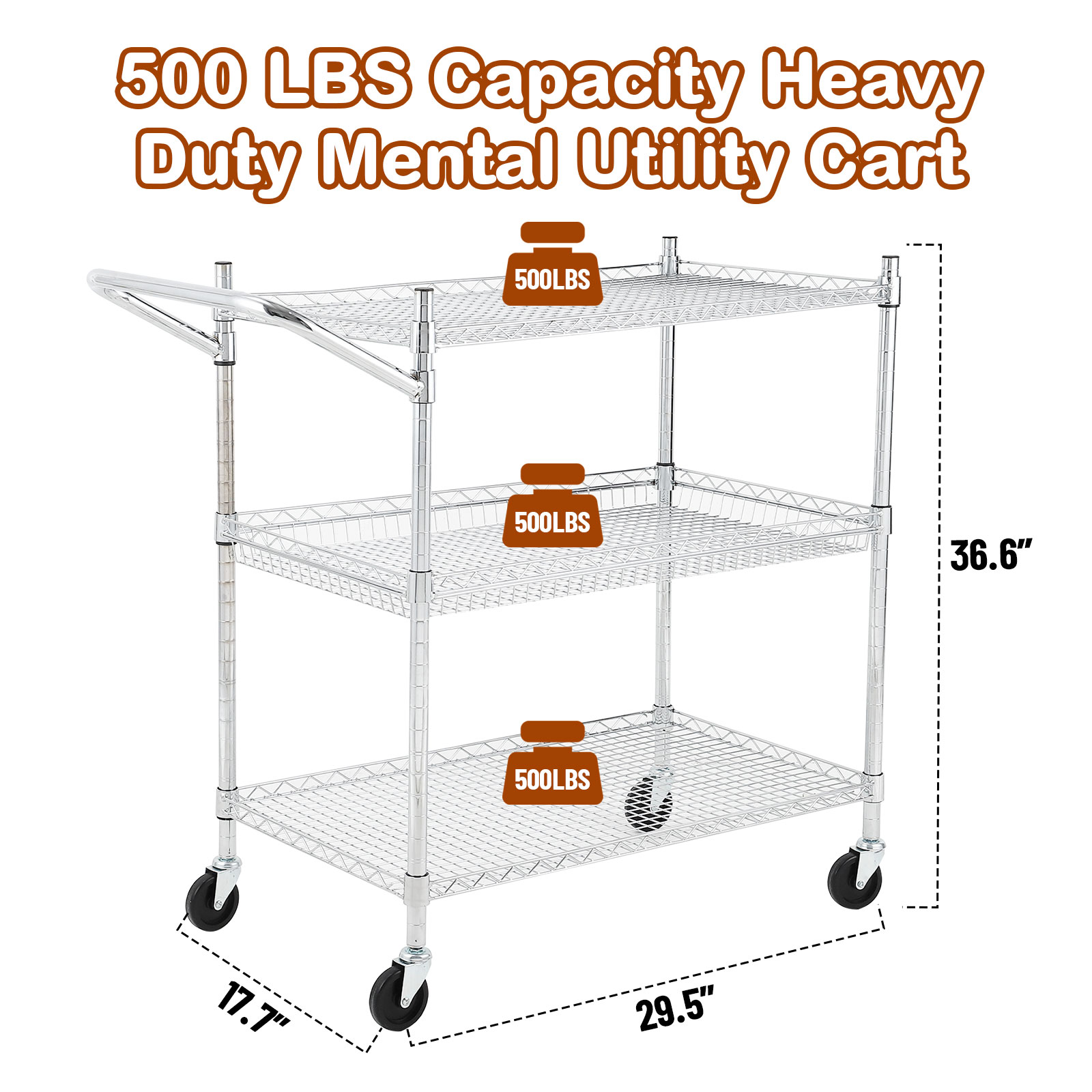 Commercial Grade Utility Cart 2/3 Tier Wire Rolling Cart with Handle & Wheels