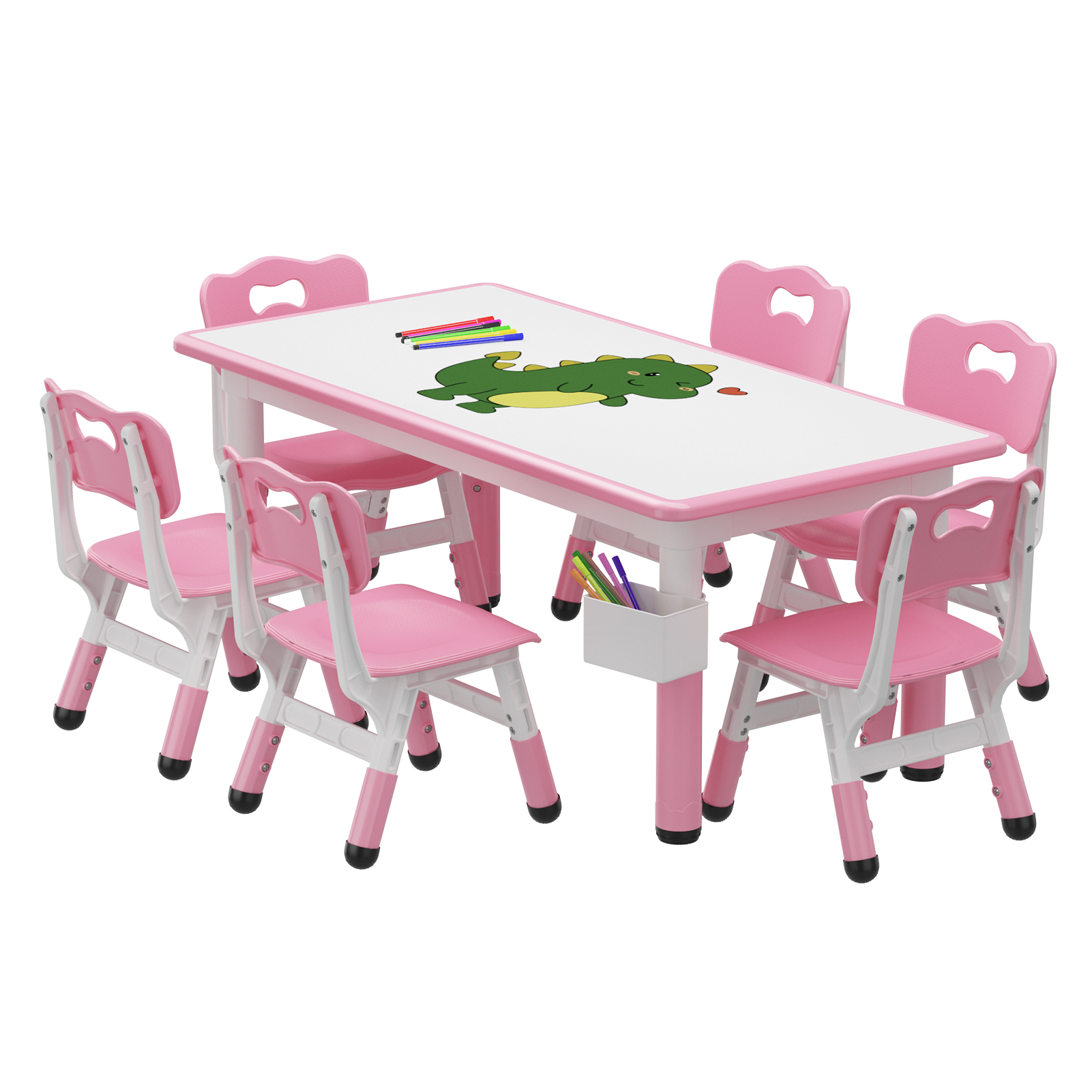 Height Adjustable Kids Table and 6 Chairs Set Graffiti Desktop w/ Non-Slip Legs - Picture 13 of 13