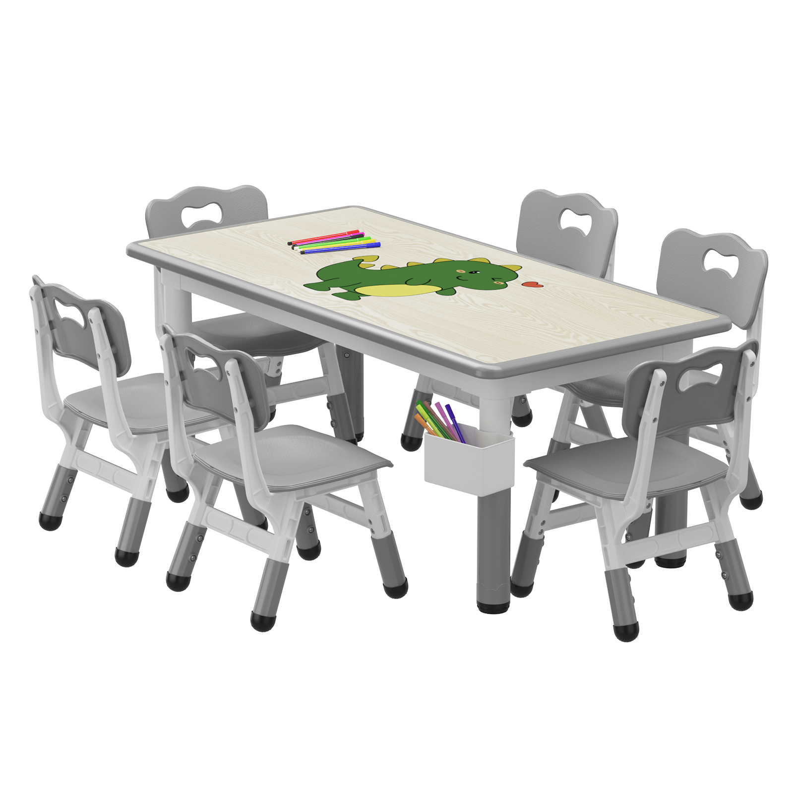 Height Adjustable Kids Table and 6 Chairs Set Graffiti Desktop w/ Non-Slip Legs - Picture 12 of 13