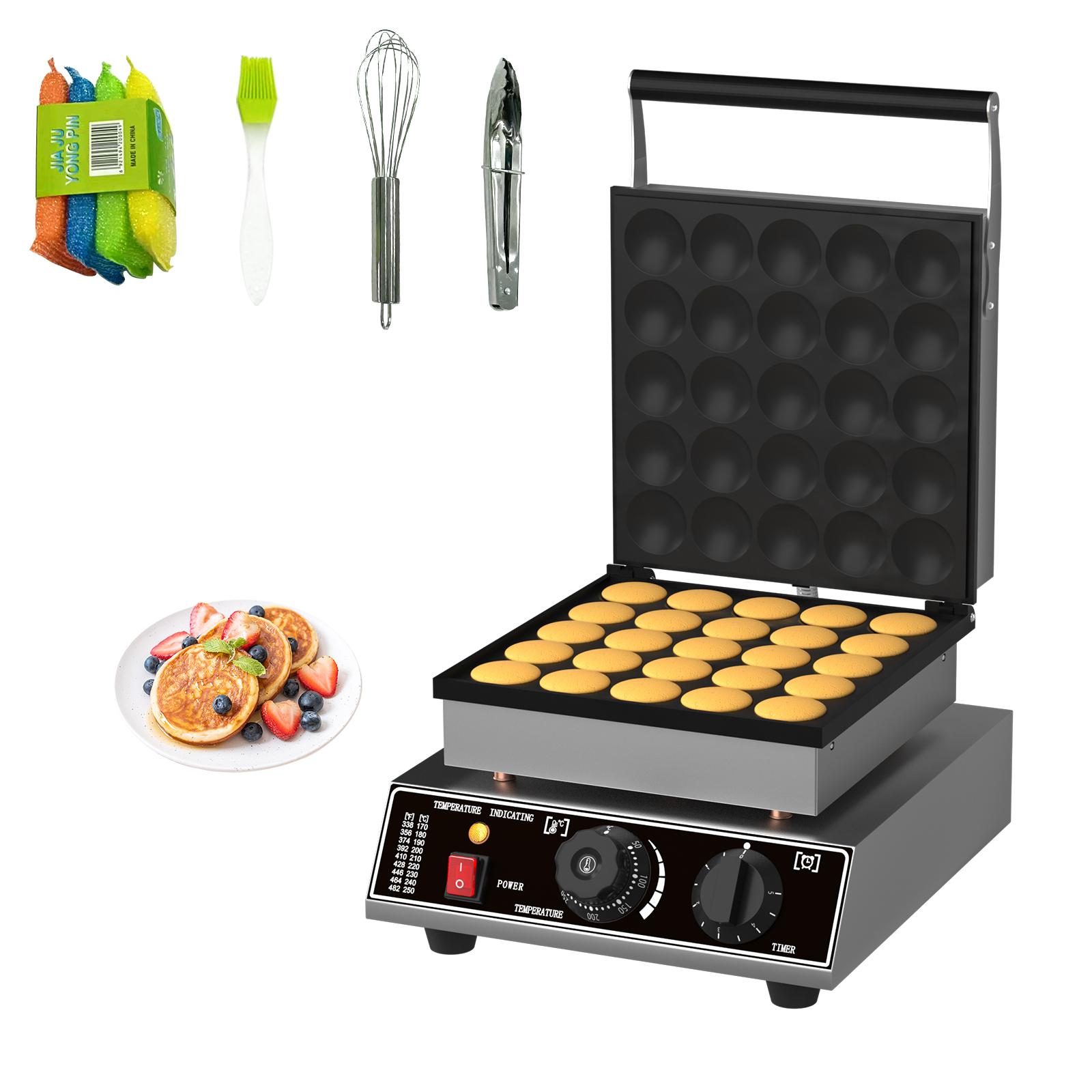 Commercial Mini Dutch Pancake Maker 1750W Nonstick Stainless Steel Temp & Timer