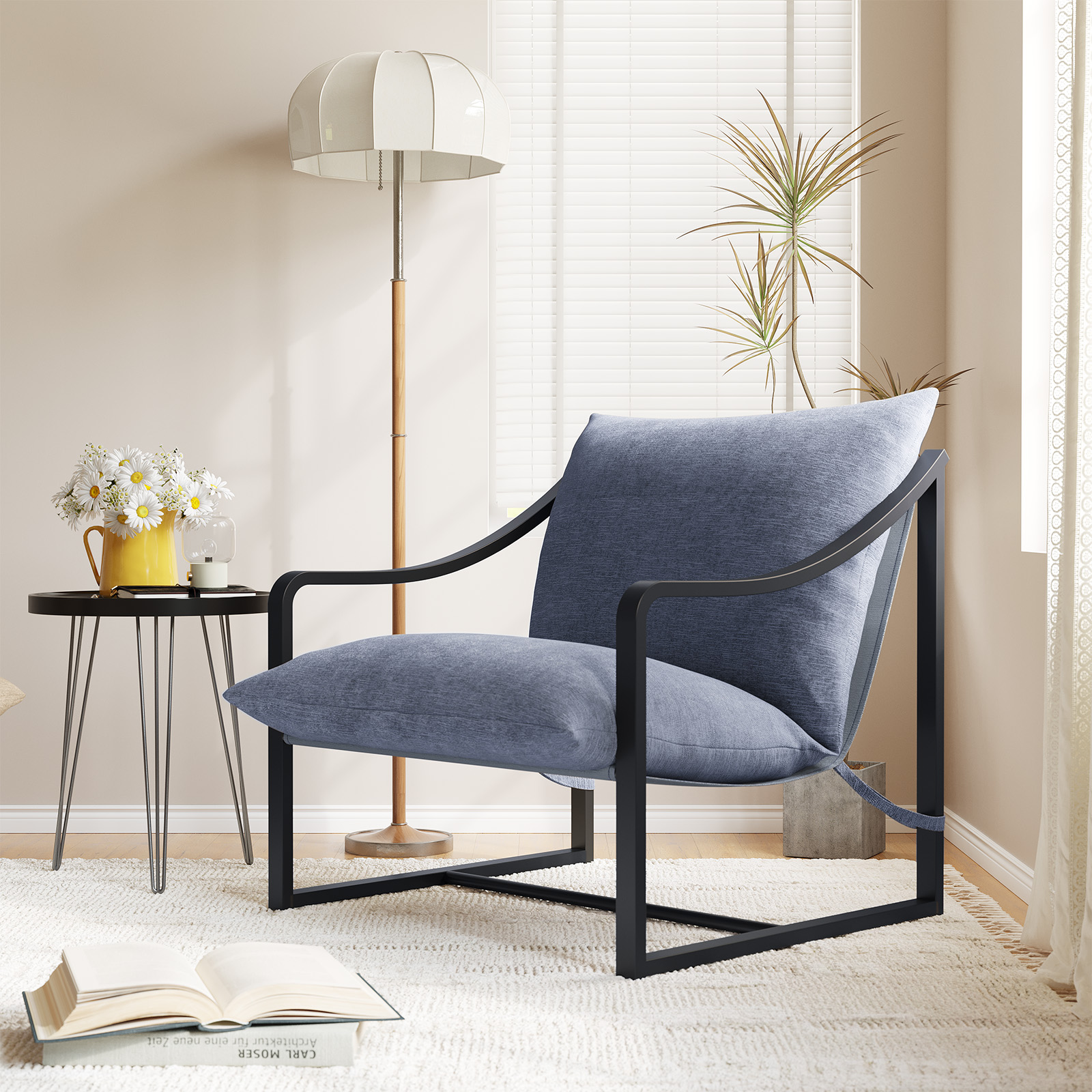 Metal Frame Accent Chair,280 Lbs Upholstered Sling Chairs,for Living Room,L…