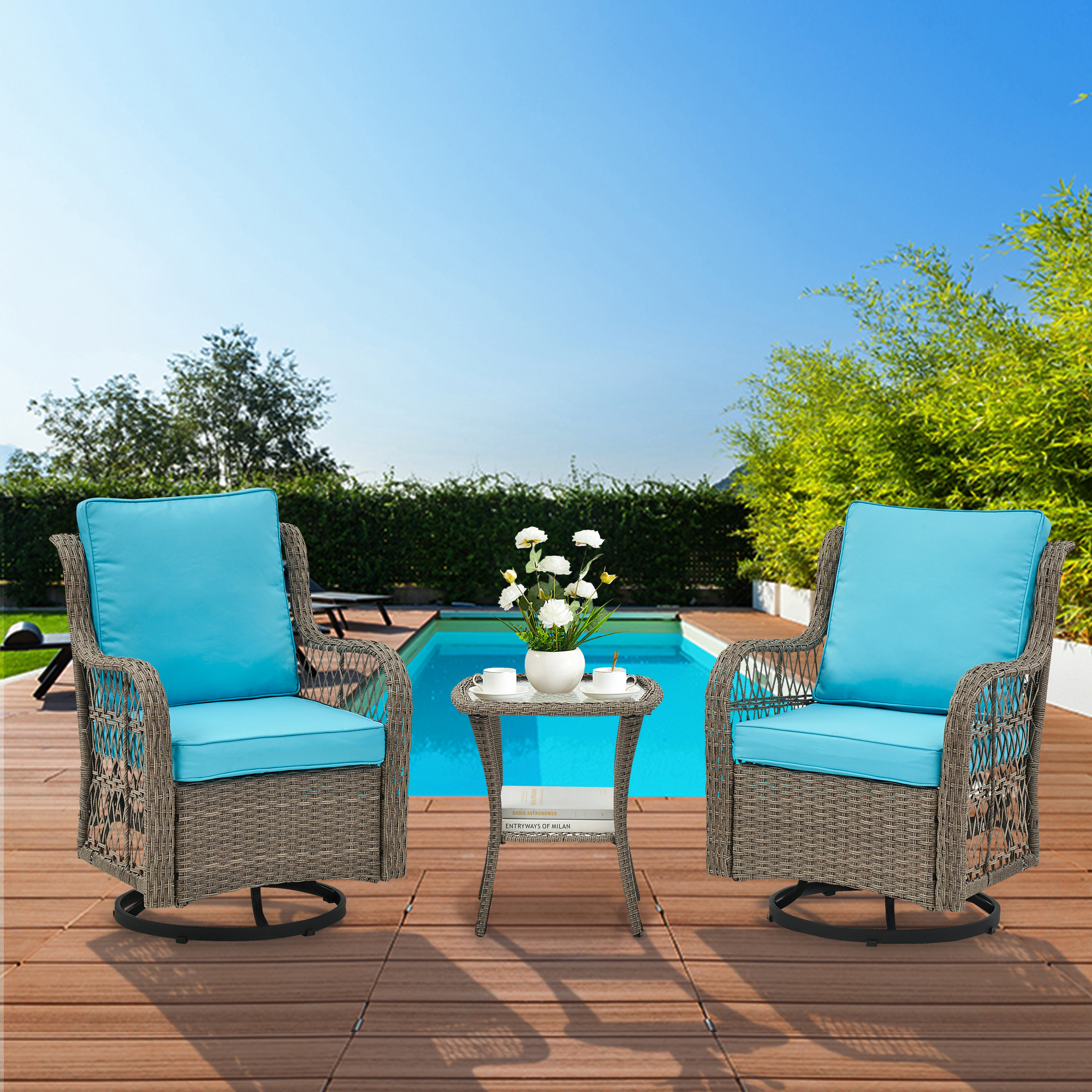 3X Outdoor Swivel Rocker Chair Set Cushion Swivel Glider Rocker Backyard Balcony - Picture 12 of 51