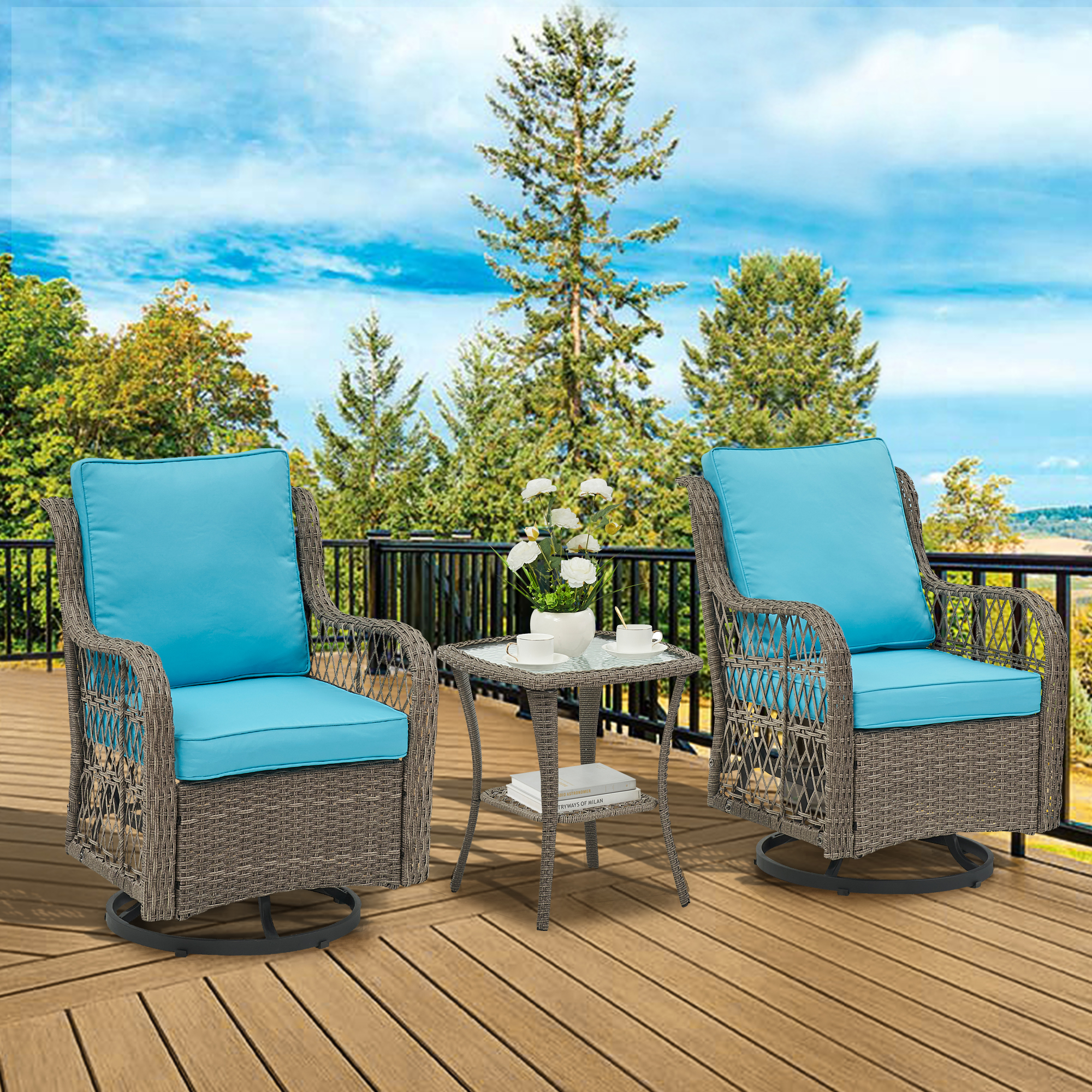 3X Outdoor Swivel Rocker Chair Set Cushion Swivel Glider Rocker Backyard Balcony - Picture 14 of 51