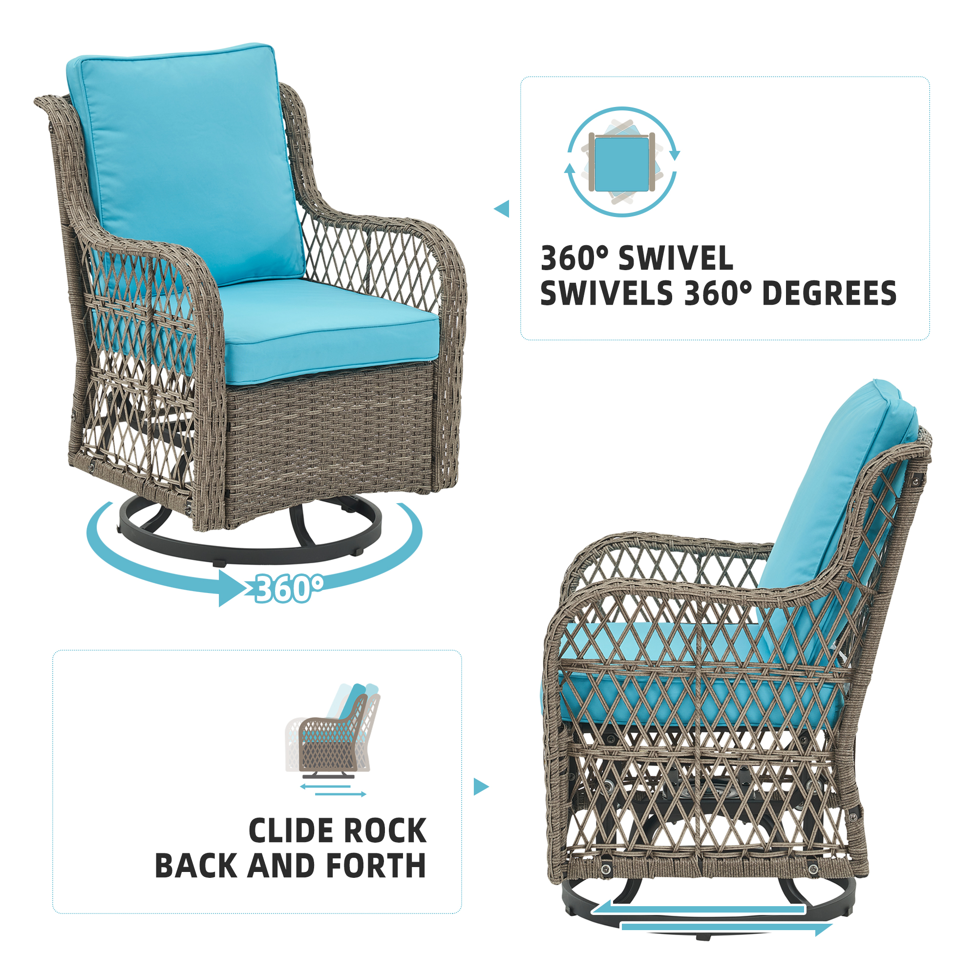 3X Outdoor Swivel Rocker Chair Set Cushion Swivel Glider Rocker Backyard Balcony - Picture 17 of 51
