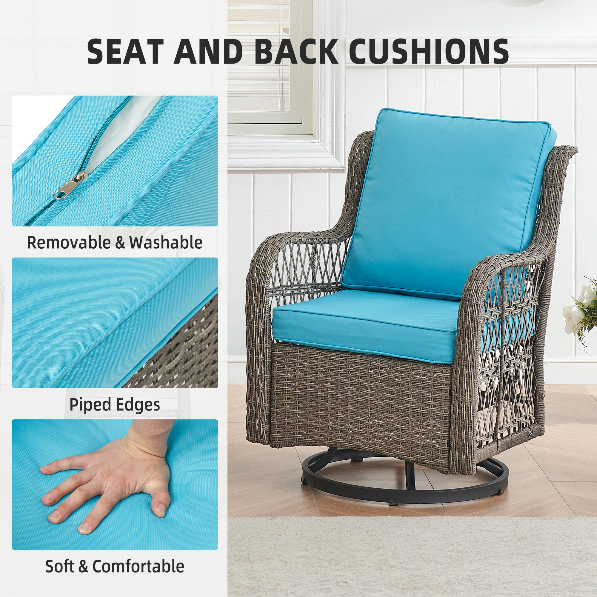 3X Outdoor Swivel Rocker Chair Set Cushion Swivel Glider Rocker Backyard Balcony - Picture 16 of 51