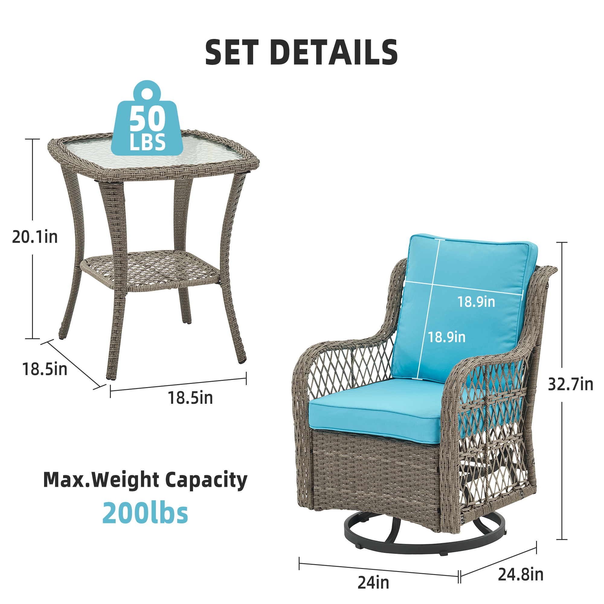 3X Outdoor Swivel Rocker Chair Set Cushion Swivel Glider Rocker Backyard Balcony - Picture 13 of 51