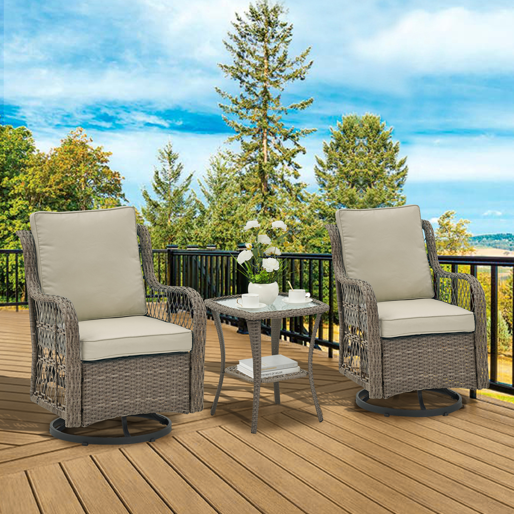 3X Outdoor Swivel Rocker Chair Set Cushion Swivel Glider Rocker Backyard Balcony - Picture 6 of 51