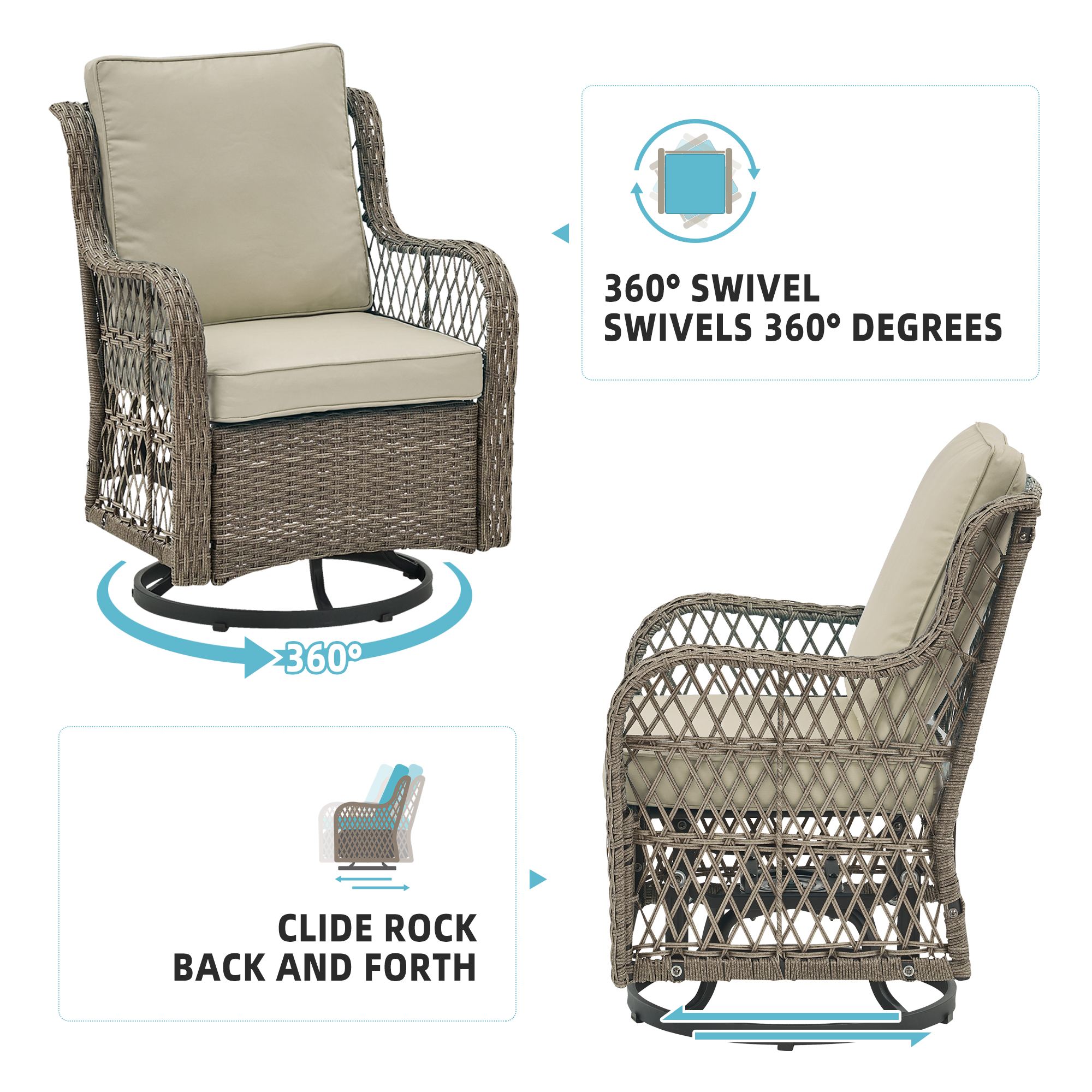 3X Outdoor Swivel Rocker Chair Set Cushion Swivel Glider Rocker Backyard Balcony - Picture 10 of 51