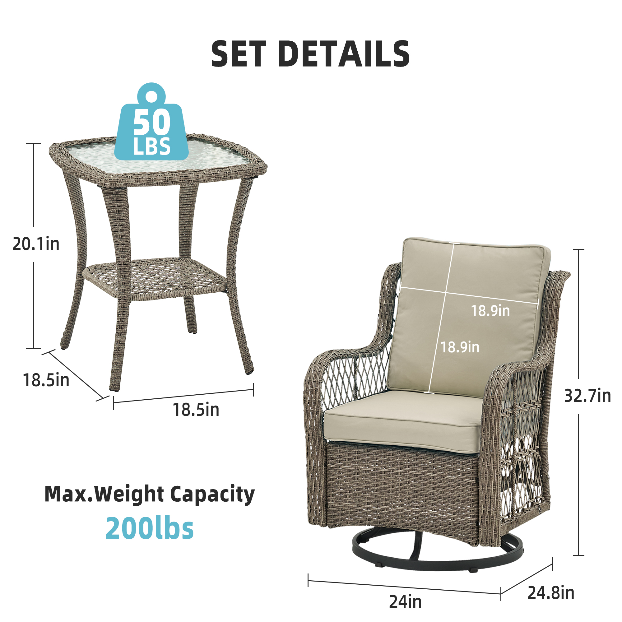 3X Outdoor Swivel Rocker Chair Set Cushion Swivel Glider Rocker Backyard Balcony - Picture 5 of 51