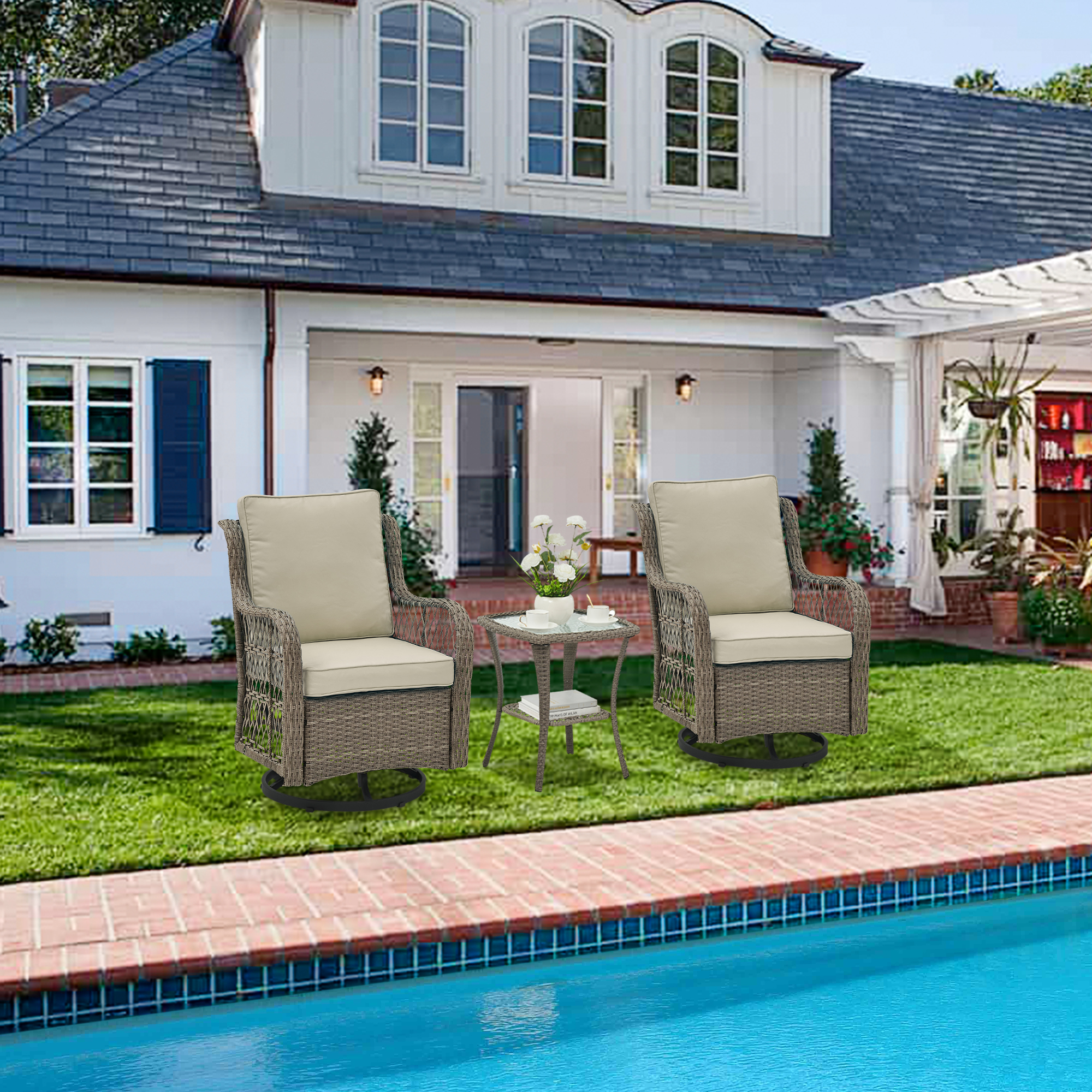 3X Outdoor Swivel Rocker Chair Set Cushion Swivel Glider Rocker Backyard Balcony - Picture 11 of 51