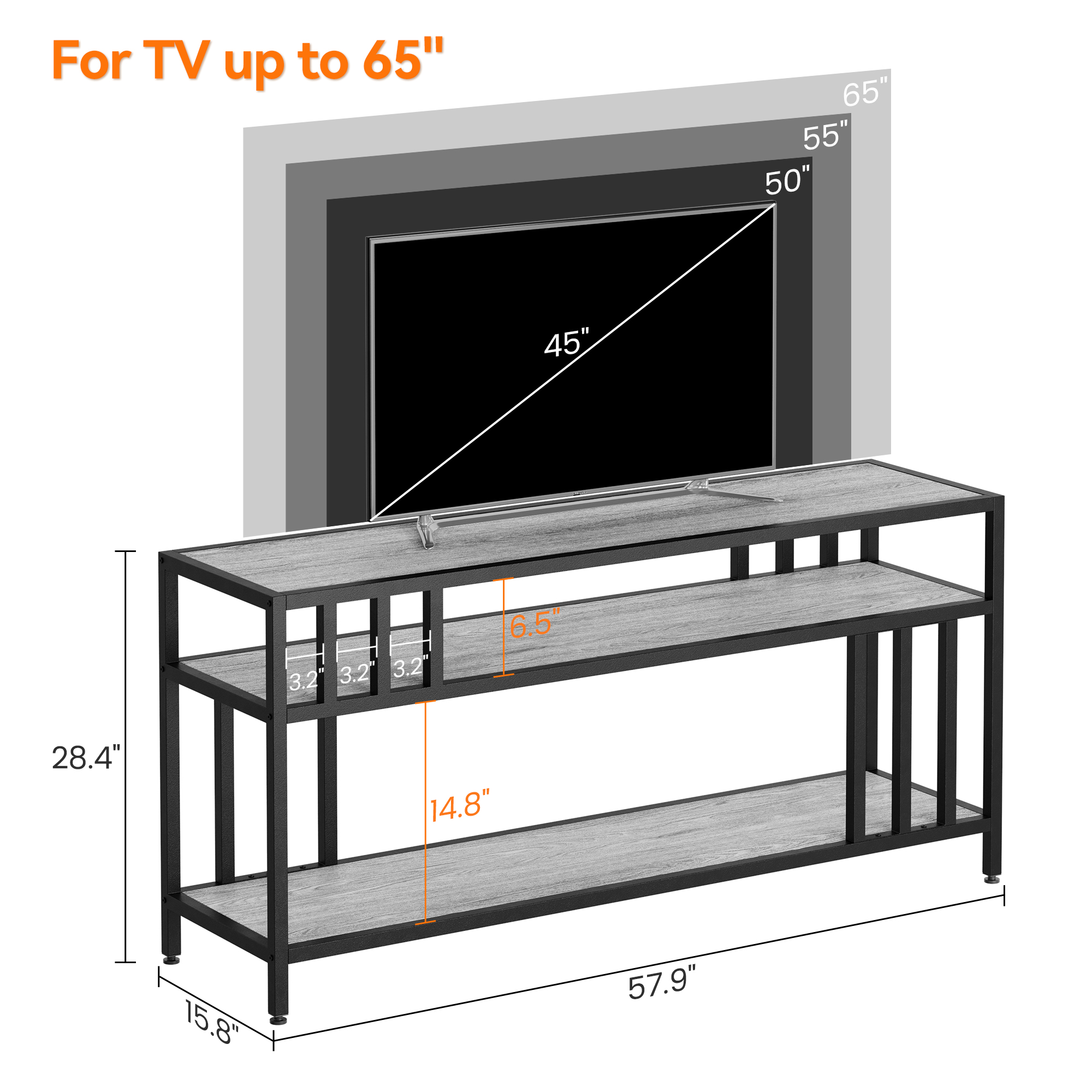 58"/65" Wood TV Stand Media Console Table w/ Open Shelves for Living Room