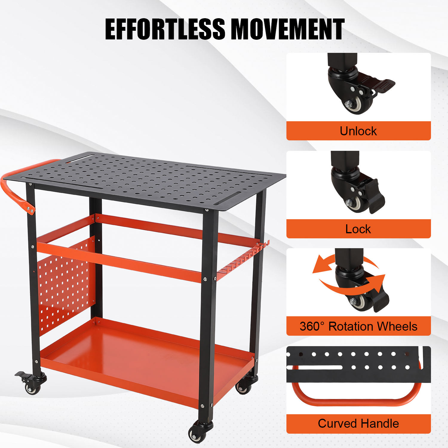 36X24" Portable Welding Table Workbench Wheels 5/8" Fixture Holes 2Layer Storage