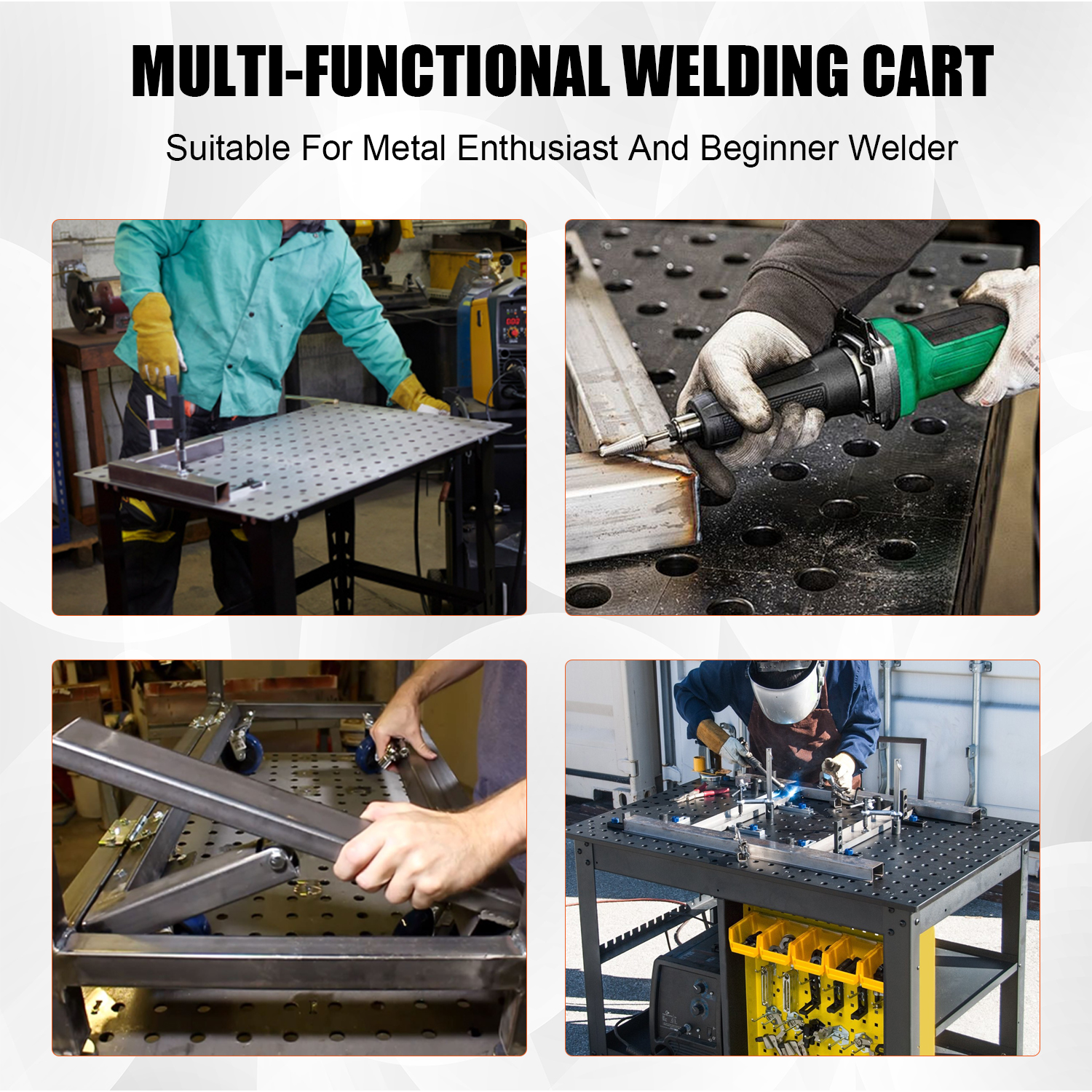36X24" Portable Welding Table Workbench Wheels 5/8" Fixture Holes 2Layer Storage