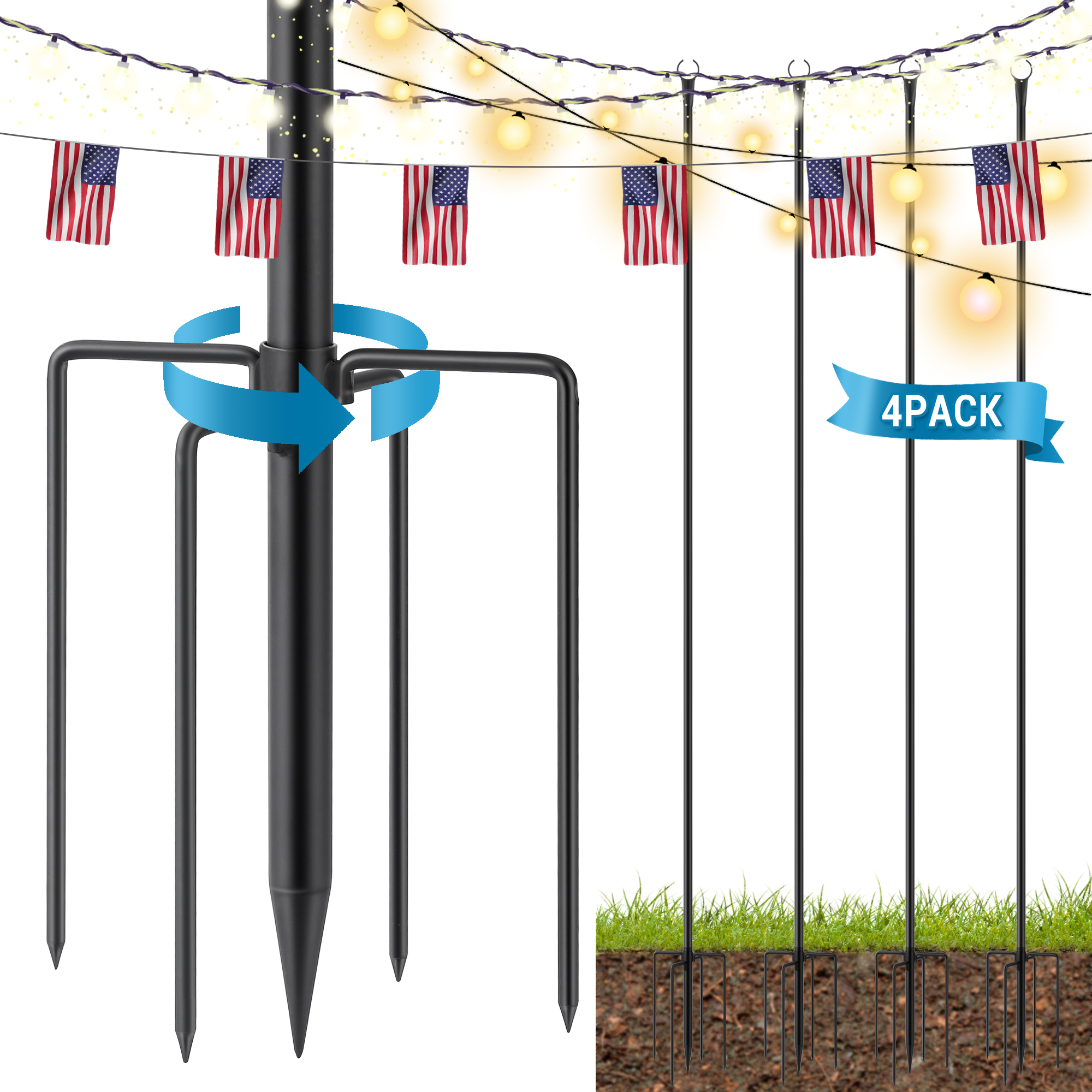US 2/4/8 PACK 10FT String Light Poles Outdoor Metal Garden Yard Backyard Patio