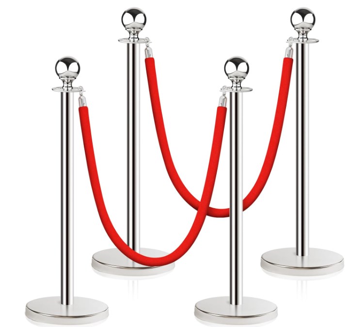 Gravee Stainless Steel Crowd Control Stanchions And Velvet Ropes Gold Pillar