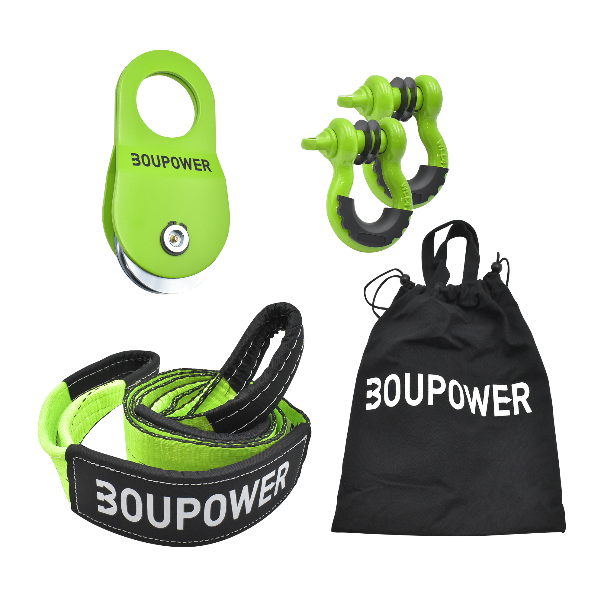 Offroad Recovery Gear Kit Including Snatch Block Pulley with Winch Line Dampener