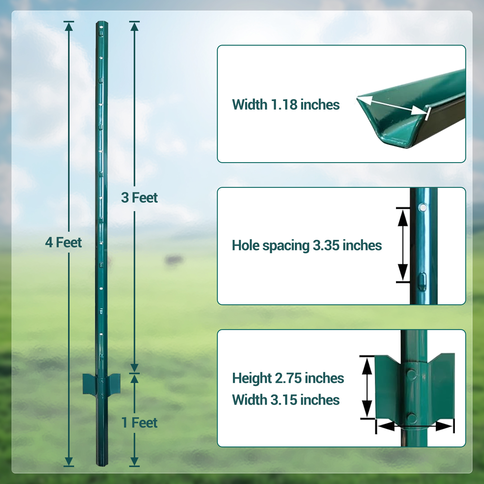 4 / 4.8 / 5 / 7FT Steel Fence Posts 10 PCS Heavy Duty Garden U-Post Fence Stakes