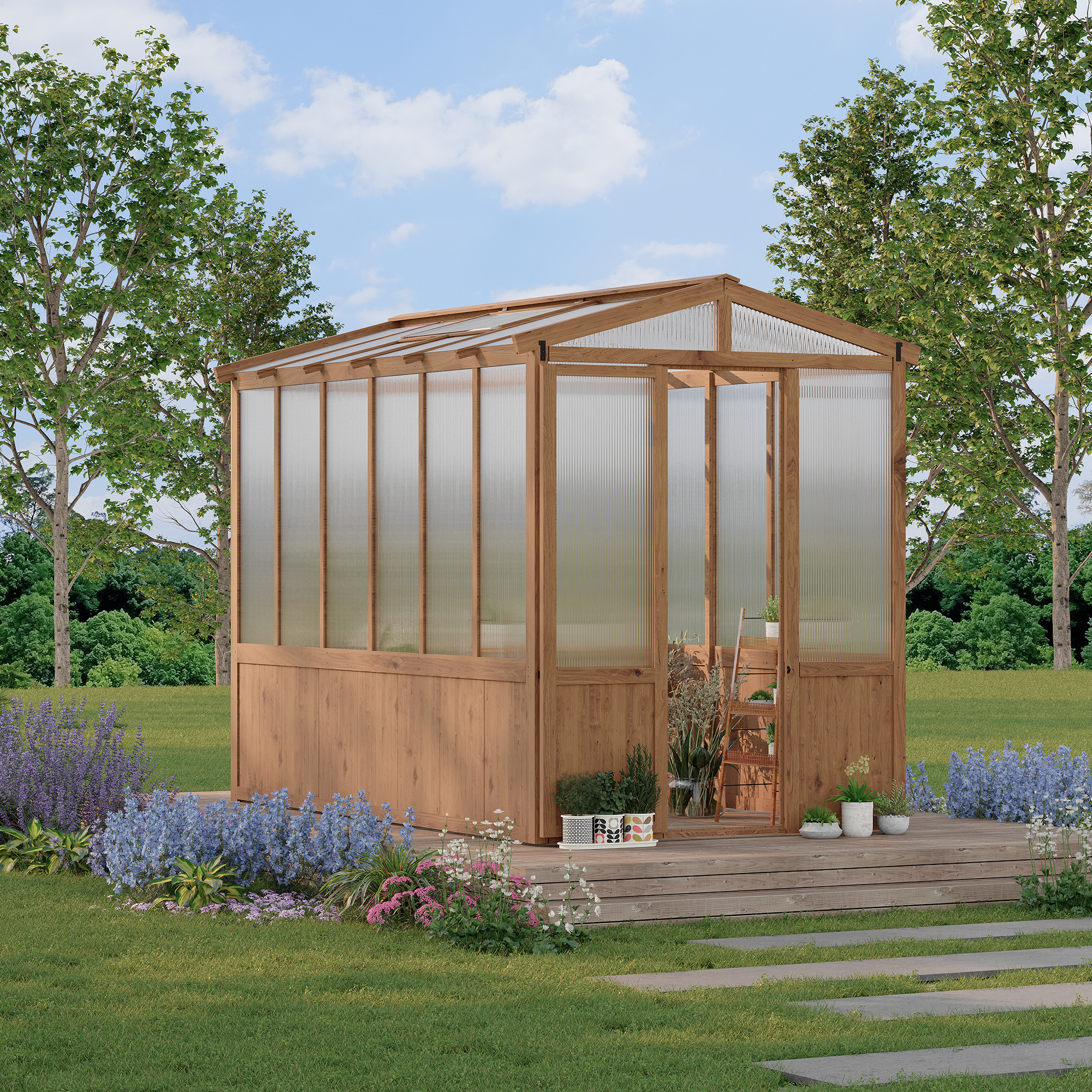 Garvee 6 x 10 ft cedar wood walk-in greenhouse