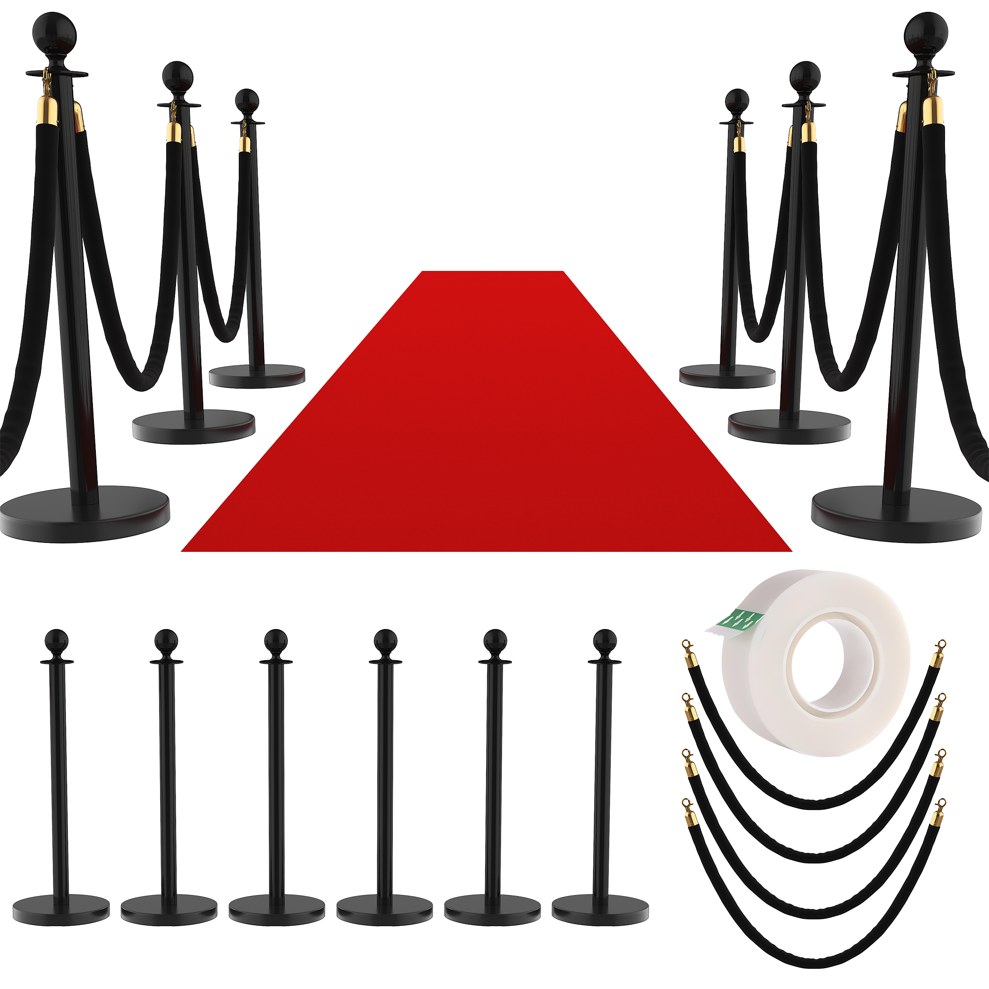 Crowd Control Stanchions with Velvet Ropes and Red Carpet for Event Queue Line