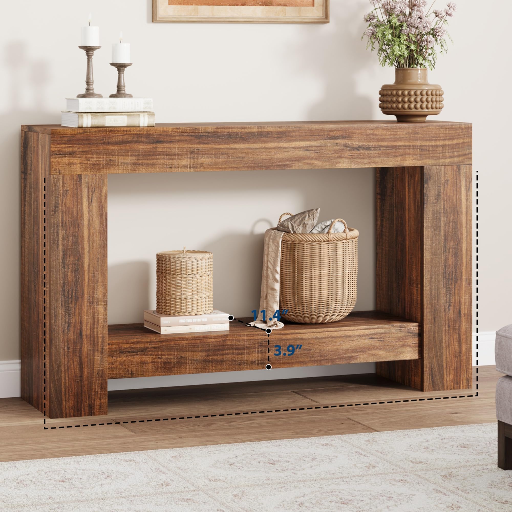 47.2in 63in Entryway Console Table Sofa Table Behind Couch, Wooden Accent Table