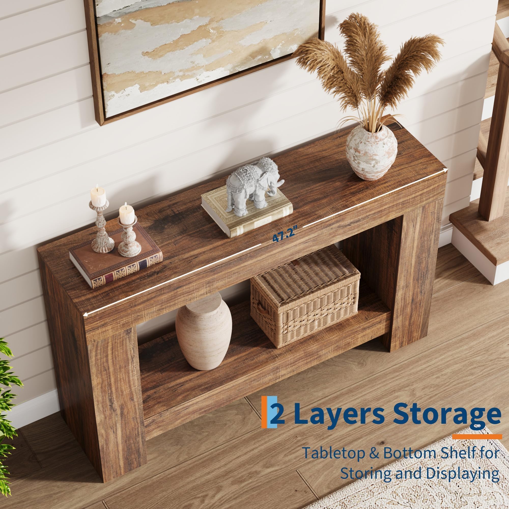 Storage Console Table 47in 63in Entryway Table Wooden Sofa Table Behind Couch