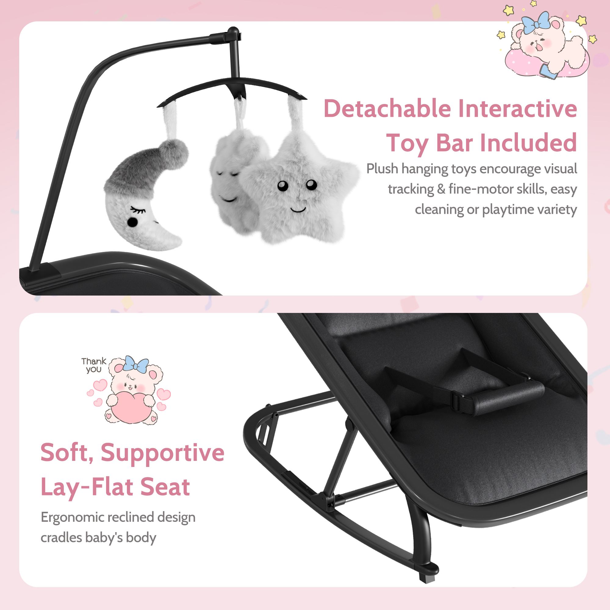 Transat bébé avec housse lavable et arche de jeux