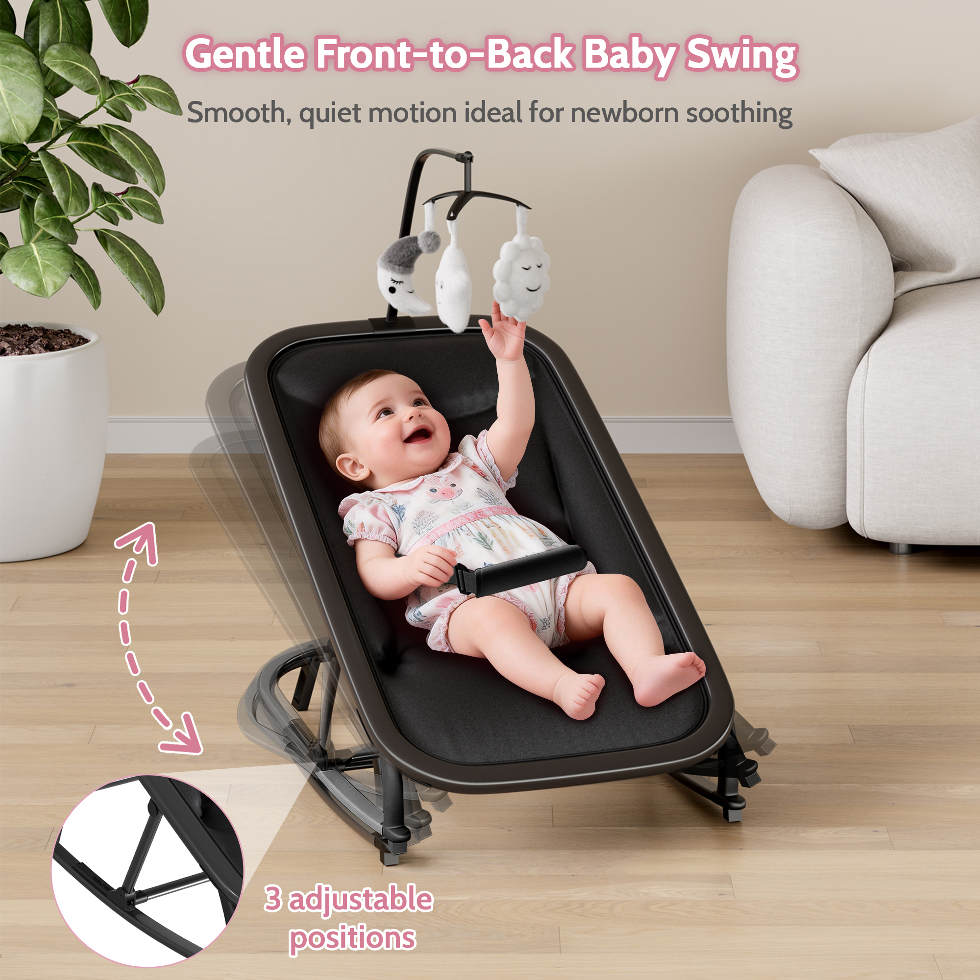 Transat bébé avec dossier réglable et mode balancelle