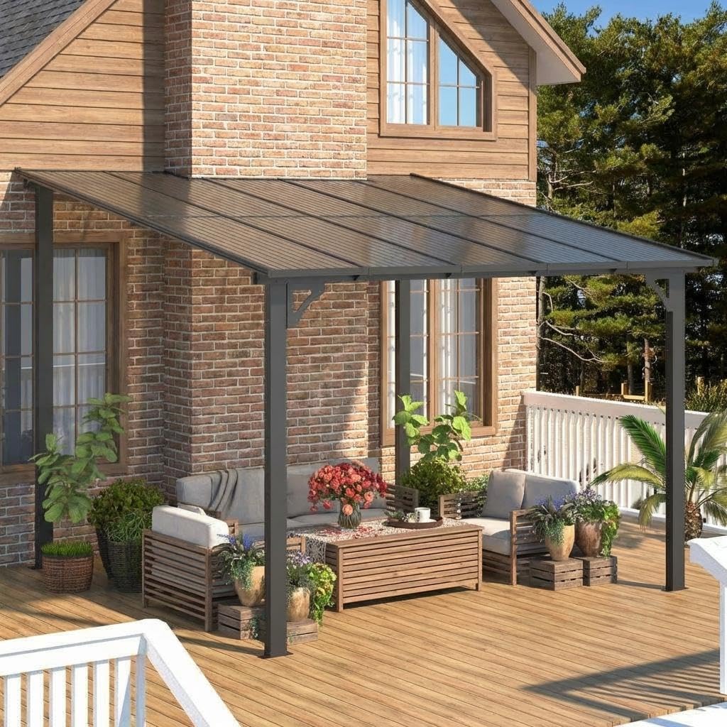 Lean-to gazebo securely installed against an exterior wall