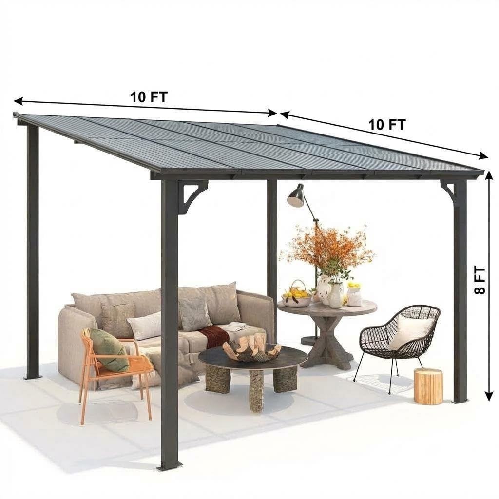 Wall-mounted patio gazebo components and installation details