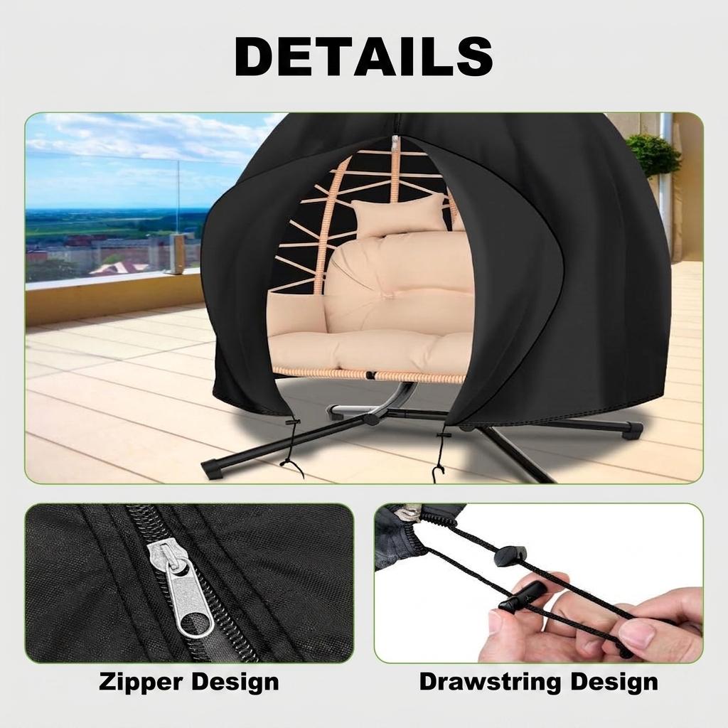 Outdoor egg chair cover with adjustable drawstring