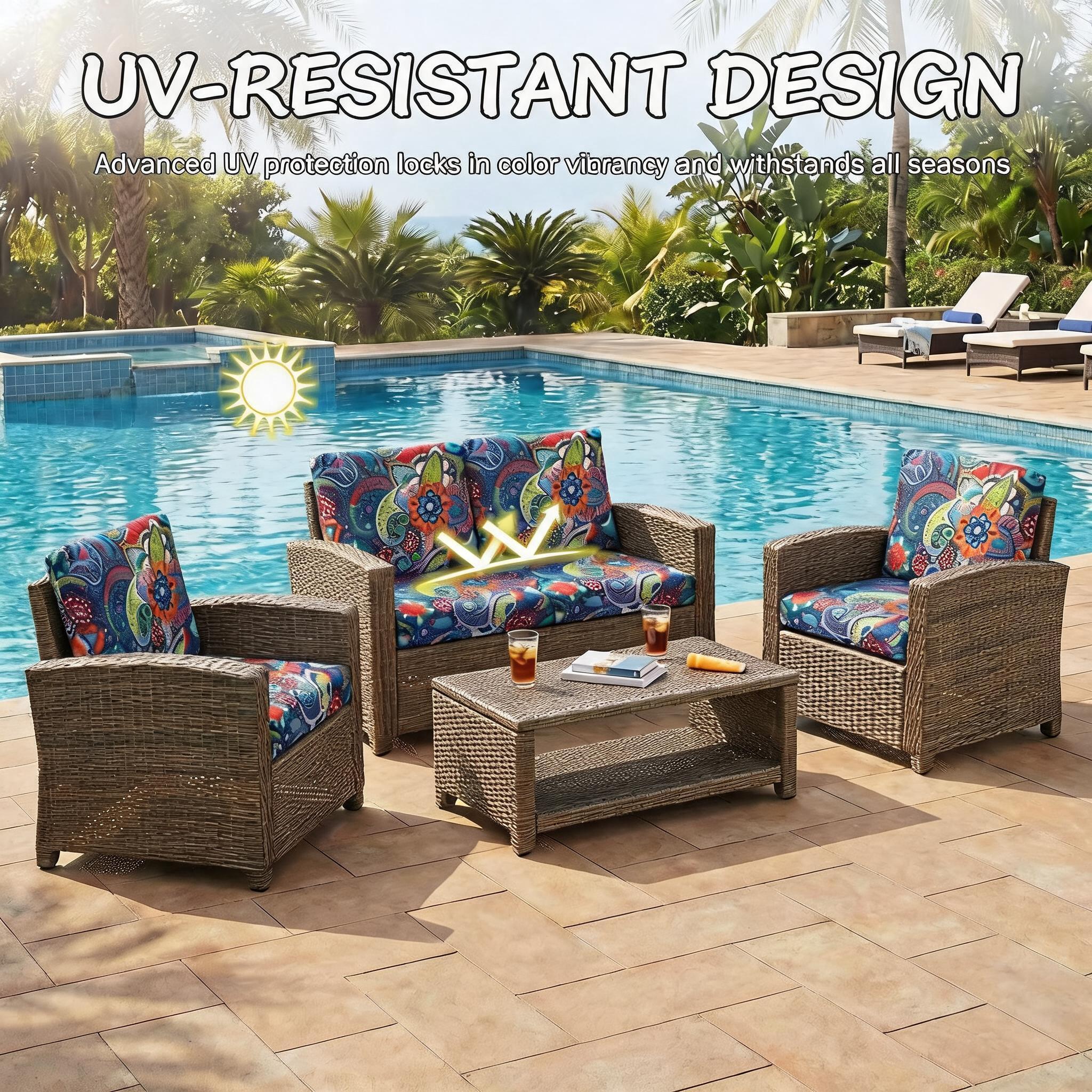 Colorful navy floral paisley outdoor cushion cover