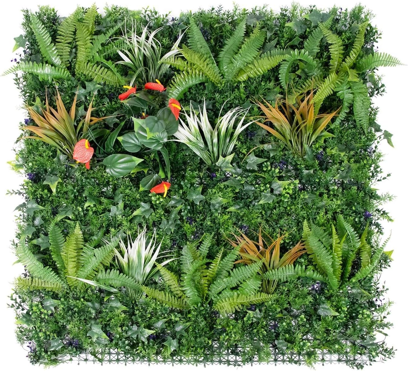 3PCS 1M*1M PE Artificial Grass Wall Panel Anthurium & Wild Fern Mixed Foliage