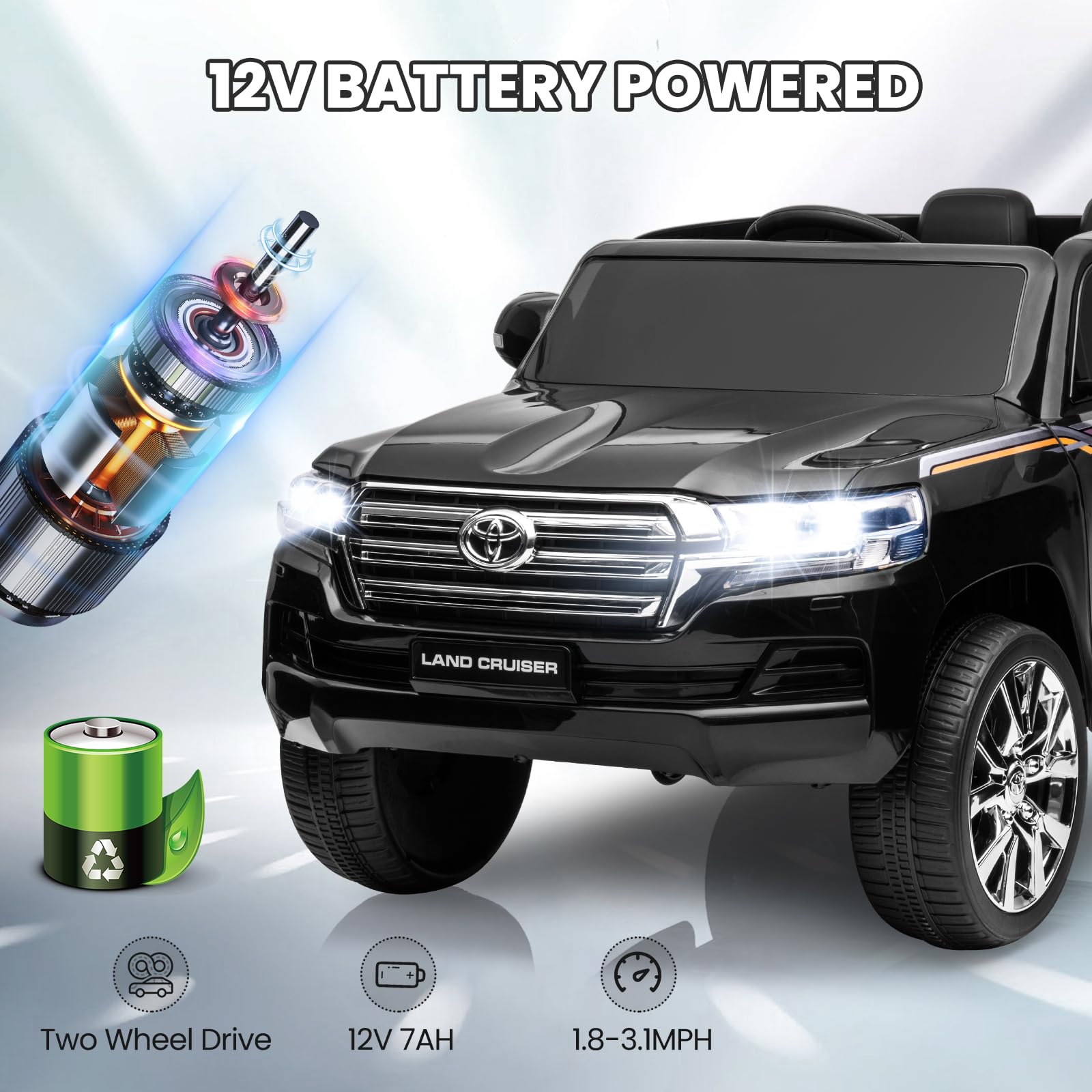 12V 7AH Two Seater Toyota Ride On Car Remote Control LED Music Suspension Toy