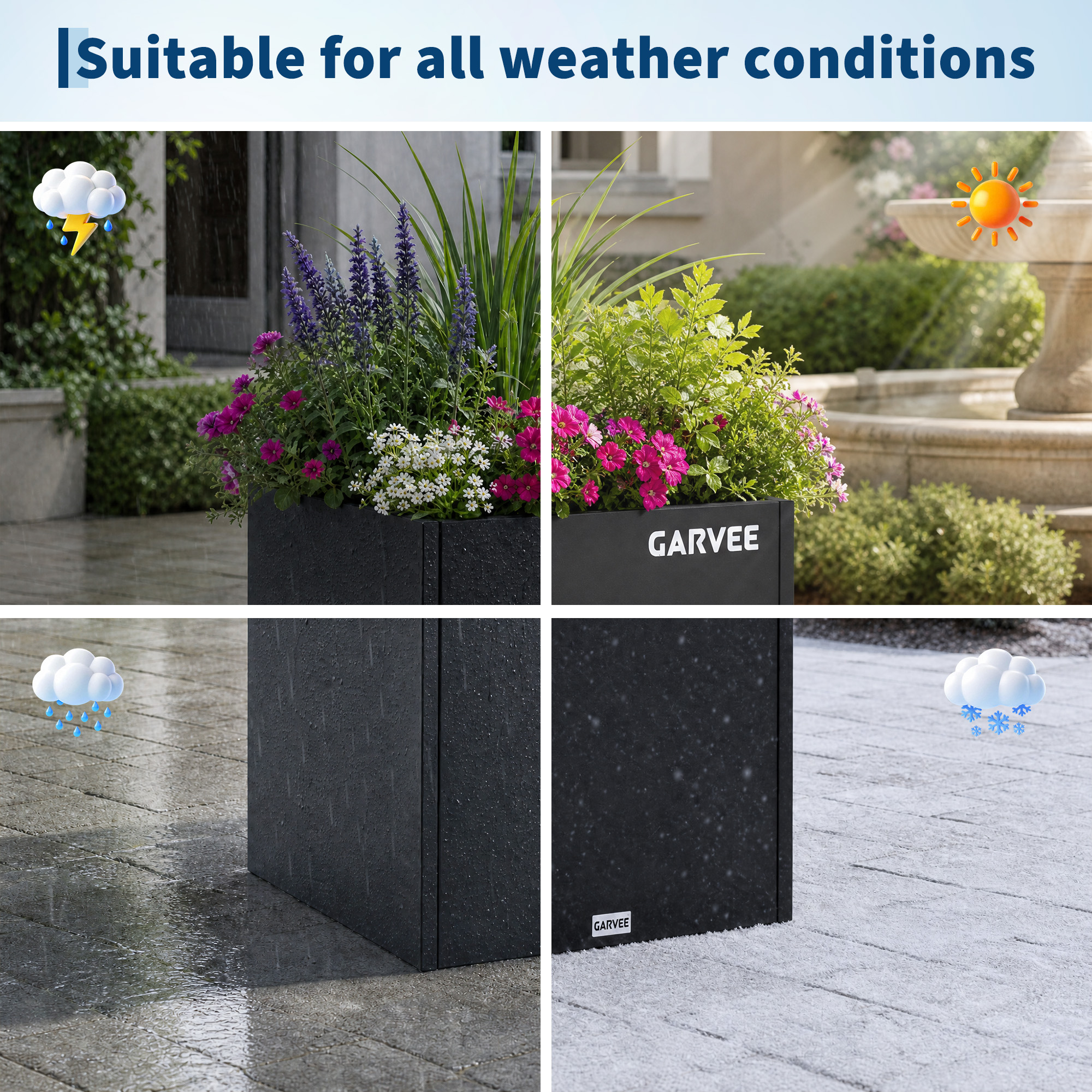 Metal planter with removable adjustable interior divider