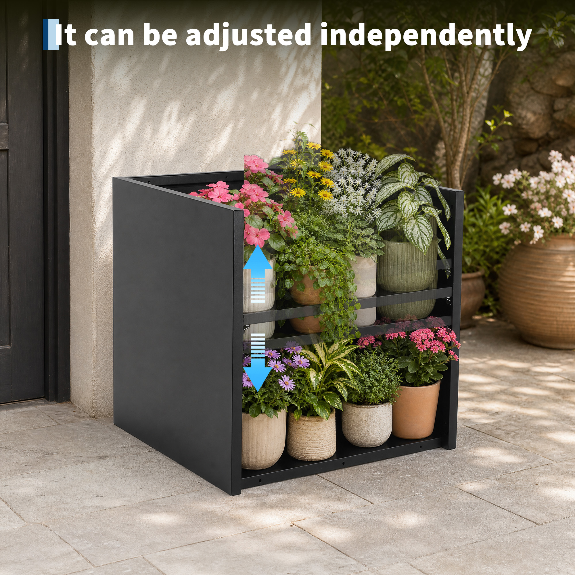 Modern matte black square planter for porch and patio