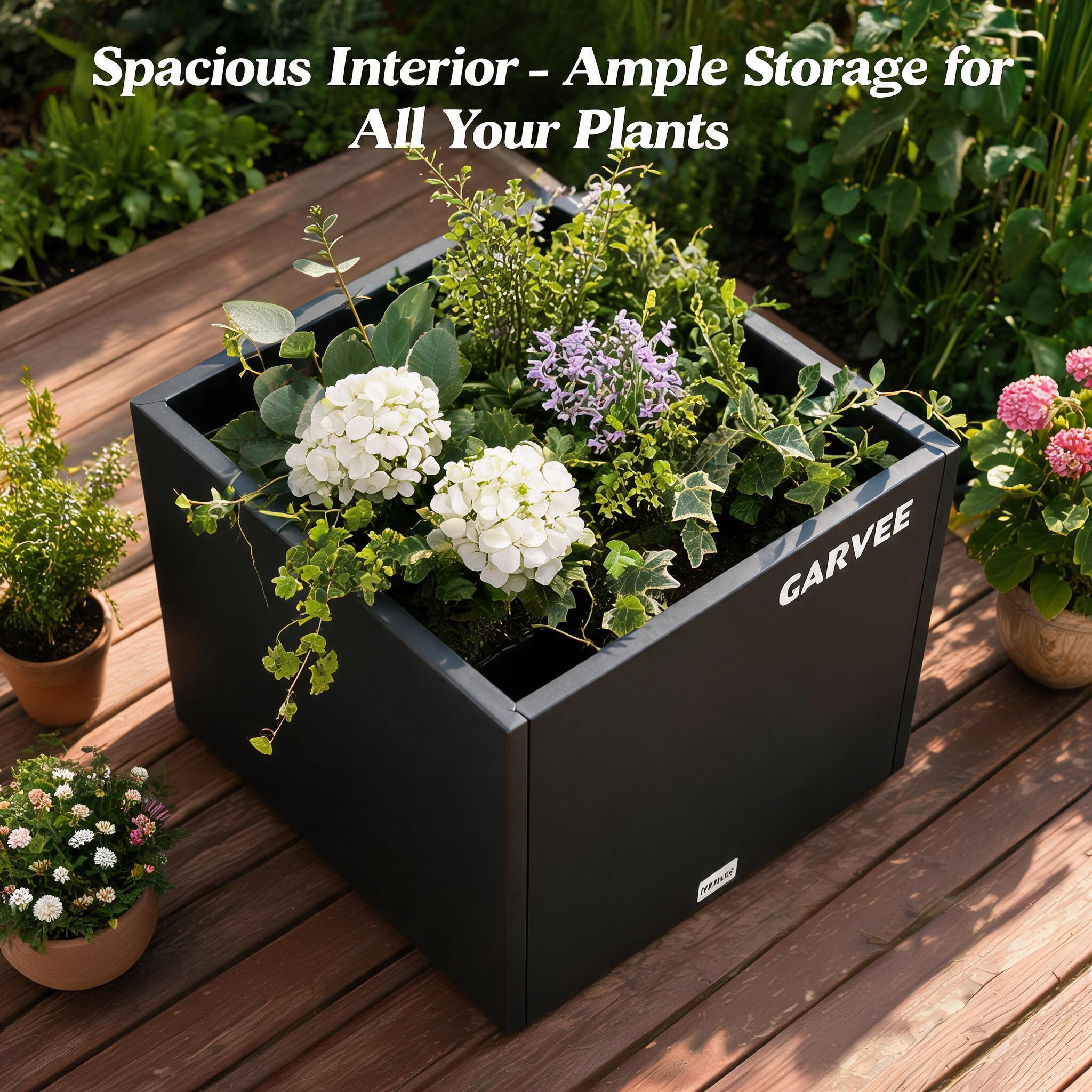 Modern black cube planter for decorative foliage