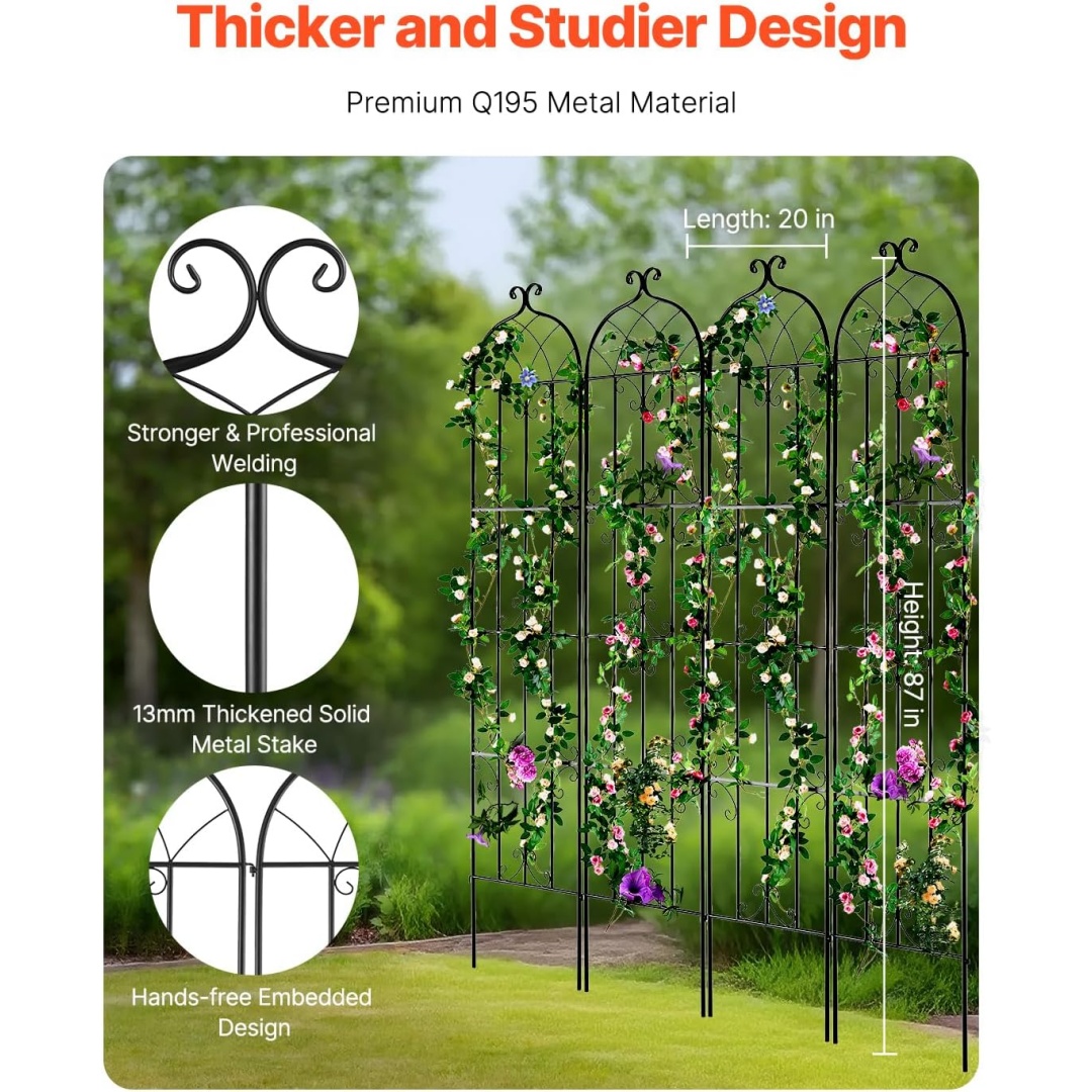 Garden trellis with pointed stakes for soil installation