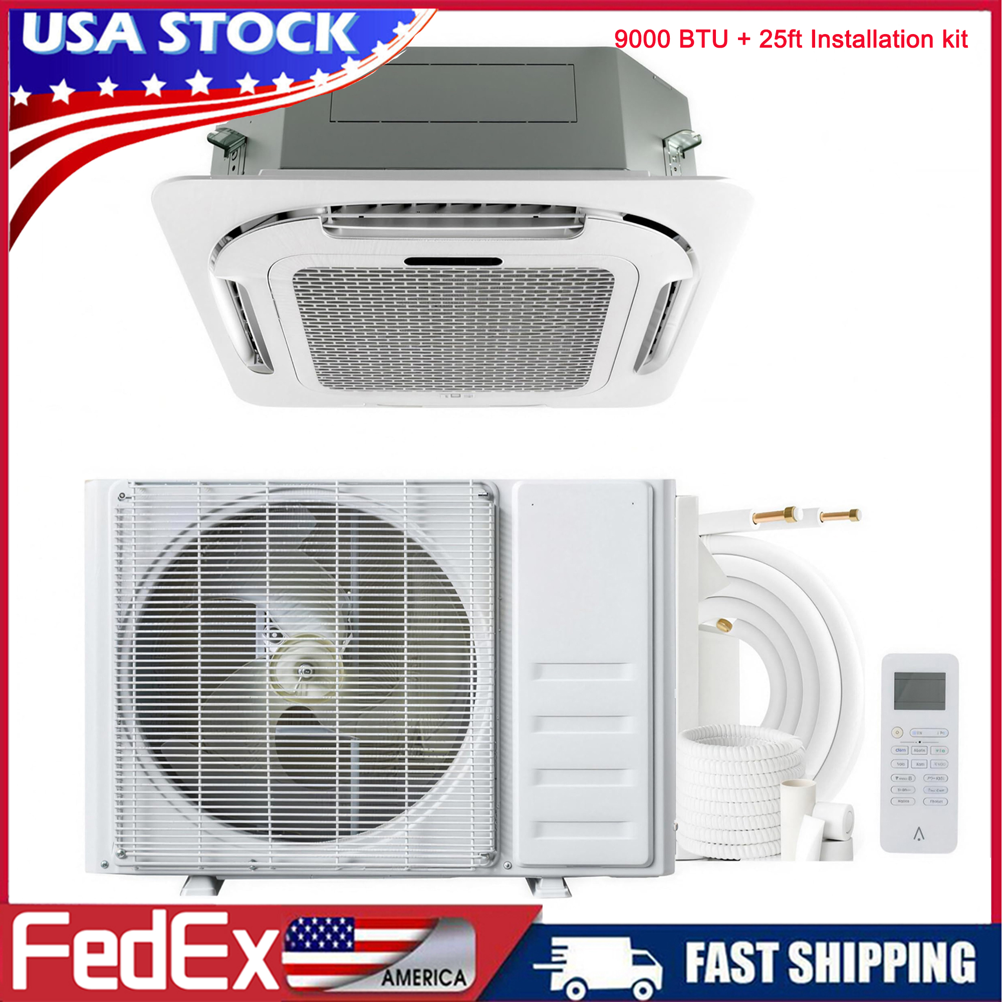 9000 12000 18000 24000 BTU Ceiling Cassette Mini Split Central Air Conditioner