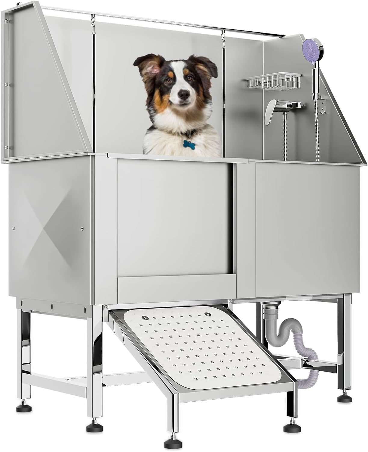 62" Professional Stainless Steel Dog Bathing Station, Large Dog Washing Station 