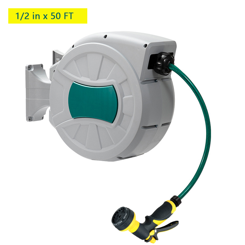 1/2" Retractable Hose Reel Auto Rewind Wall-Mounted Water Reel