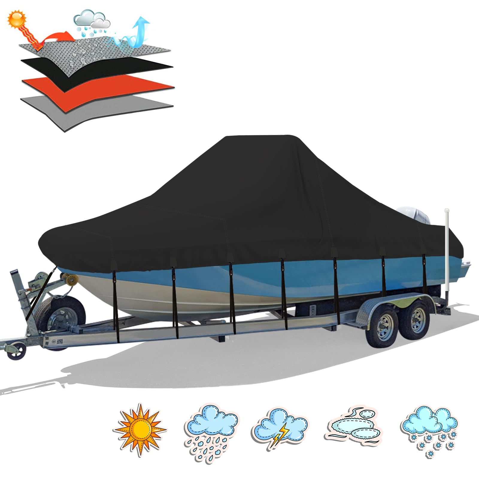 Upgraded 600D Waterproof Center Console Boat Cover Heavy Duty Boat Cover - Picture 7 of 9