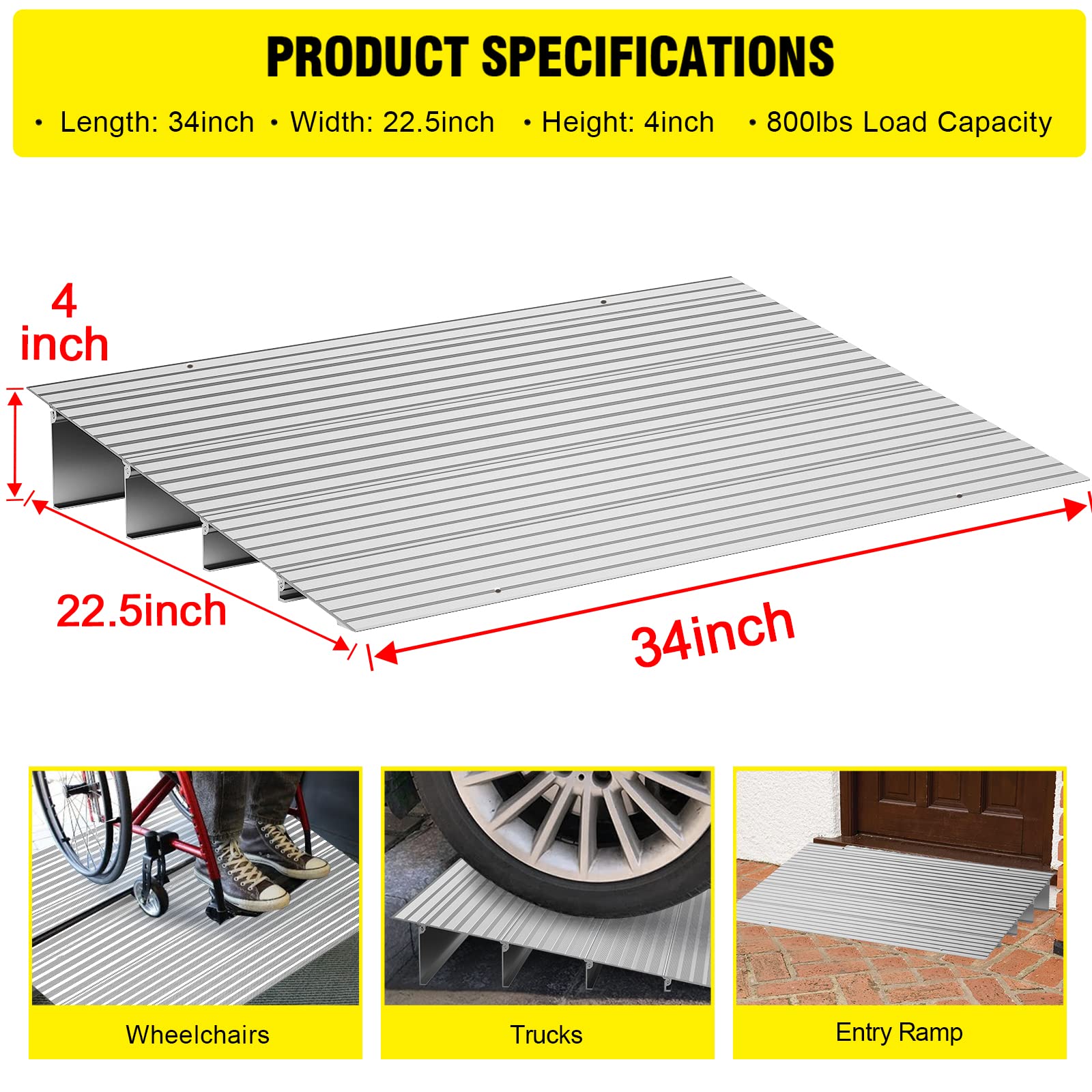 1"/2"/3"/4"/5" Rise Threshold Ramps Aluminum Adjustable Ramps 800LB for Doorways