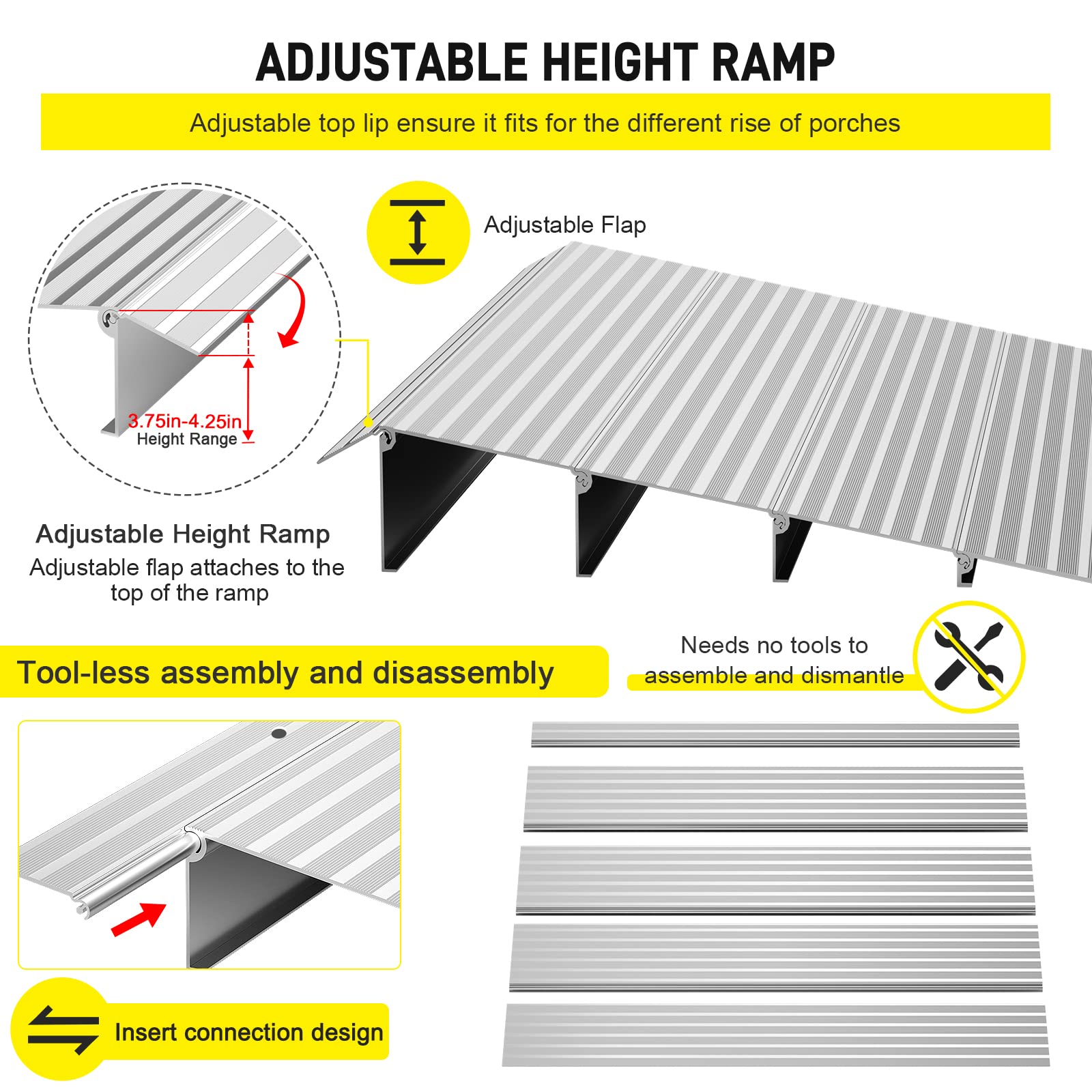 1"/2"/3"/4"/5" Rise Threshold Ramps Aluminum Adjustable Ramps 800LB for Doorways