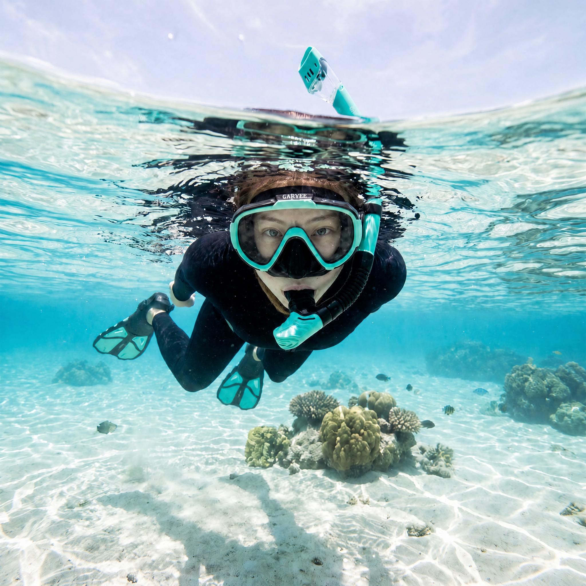 Snorkel Set for Adults - Tempered Glass Mask, Dry Top Snorkel, S/M and L/XL Sizing