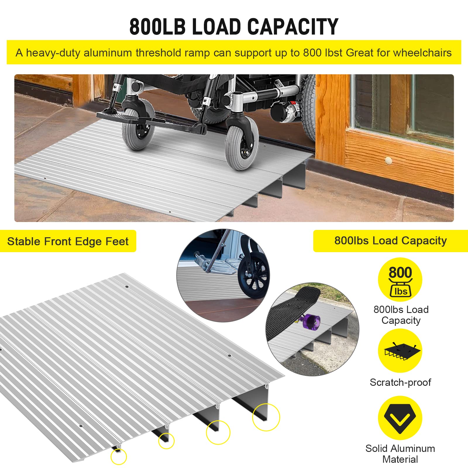 1"/2"/3"/4"/5" Rise Threshold Ramps Aluminum Adjustable Ramps 800LB for Doorways