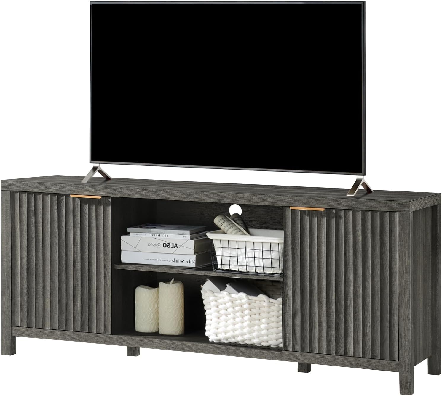 Media Console Cabinet  For 65 In Tv With 2 Door & Open Shelv