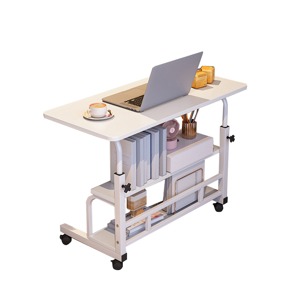 Adjustable Mobile Standing Desk with Wheels and Storage Shelves for Home Office