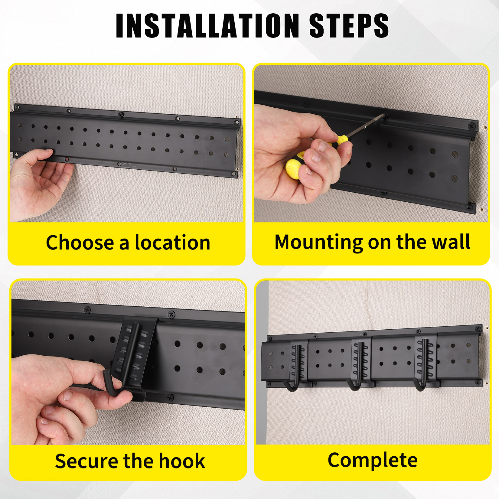 66" Garage Tool Organizer Wall Mount 16Pc Heavy Duty Garden Tool Rack 12 Hooks